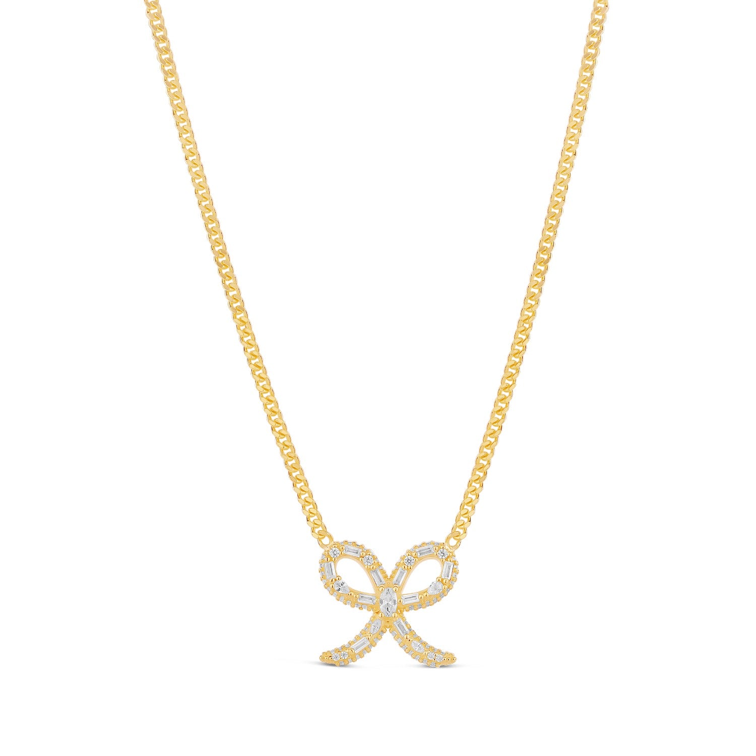 Pave Ribbon On A Curb Chain - Gold