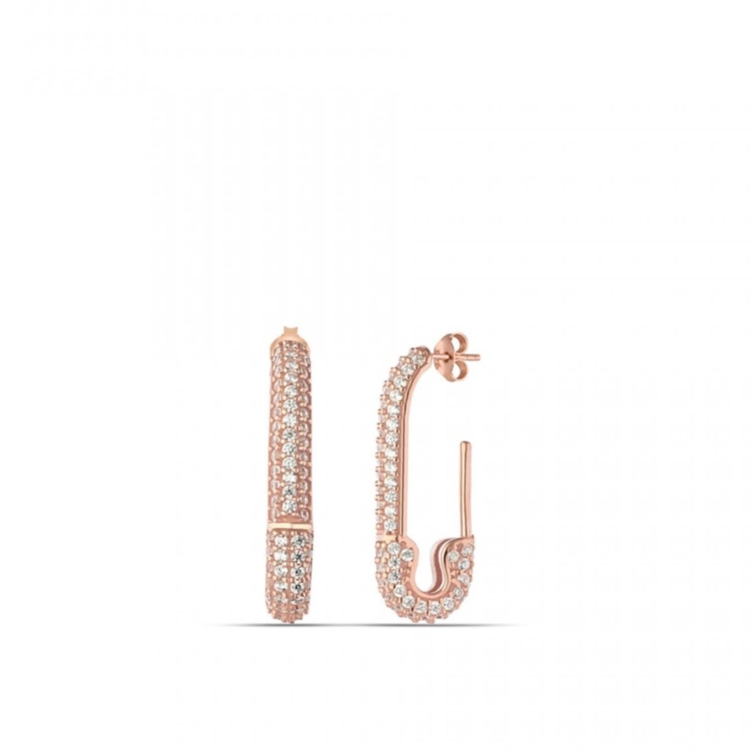 Pave Safety Pin Earrings Sterling Silver - Rose Gold