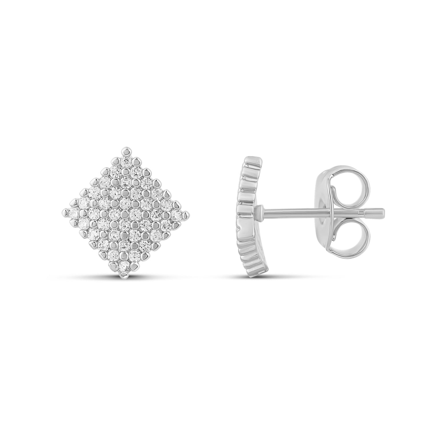 Pave Square Studs - Silver