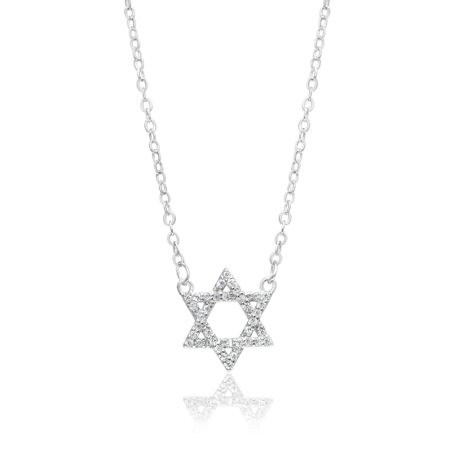 Pave Star Of David Necklace - Silver