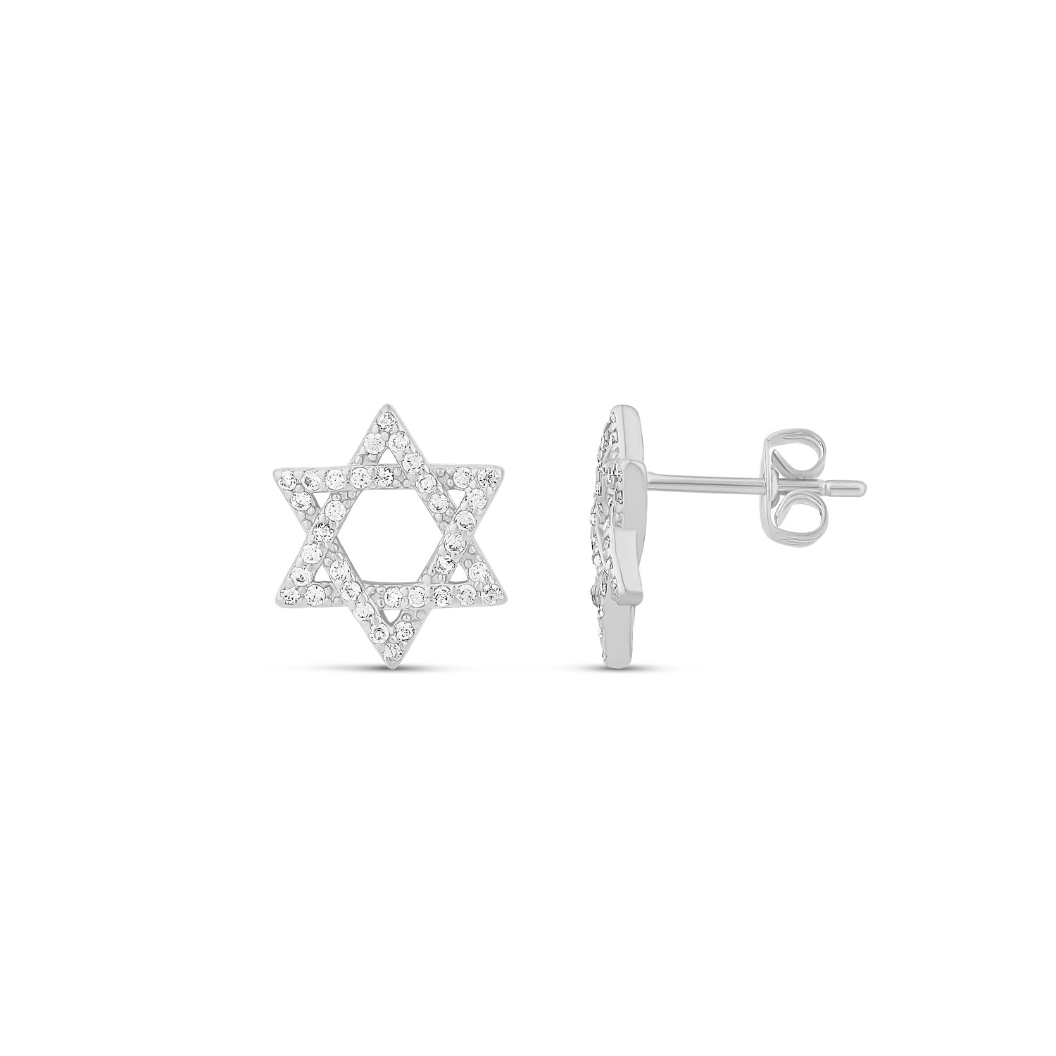 Pave Star Of David Studs - Silver