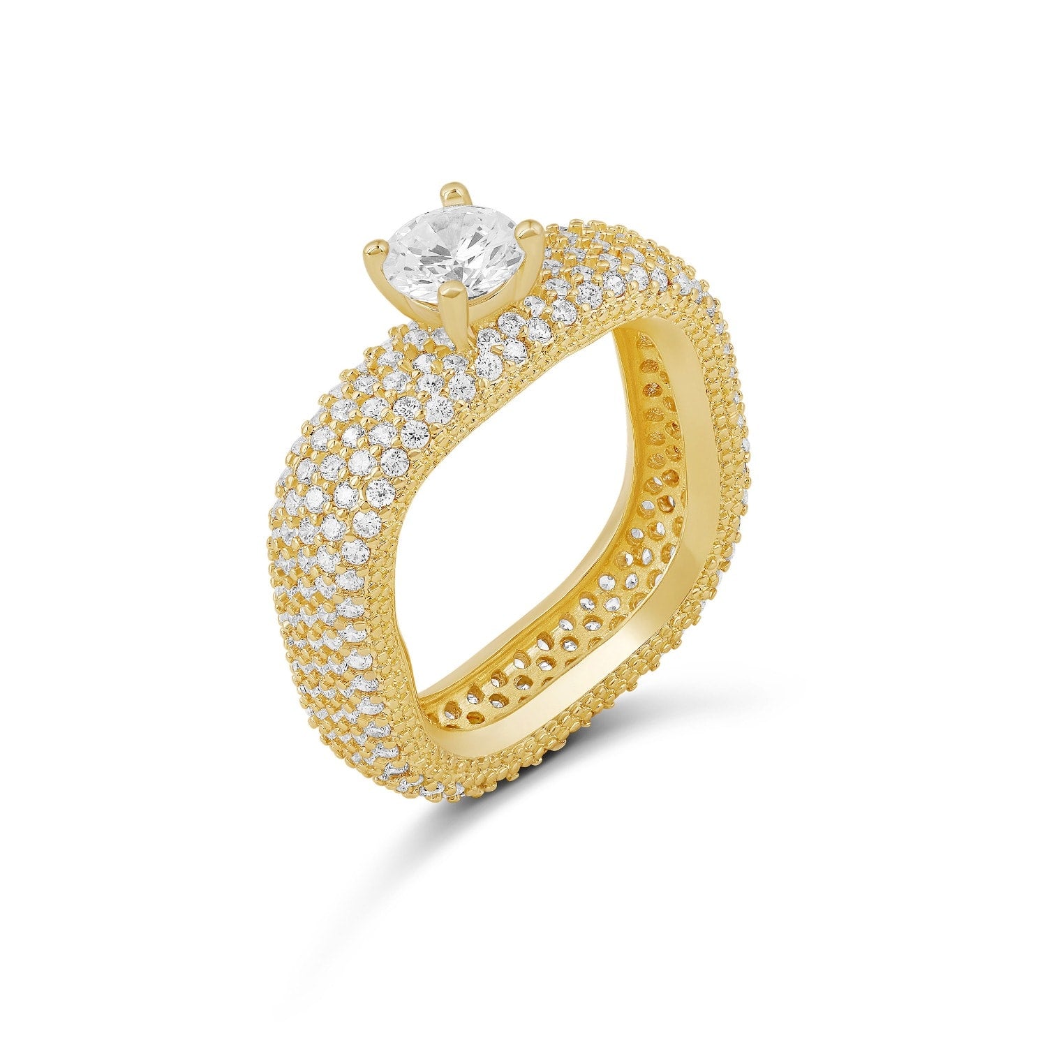 Pave Statement Ring With Center Stone - Gold