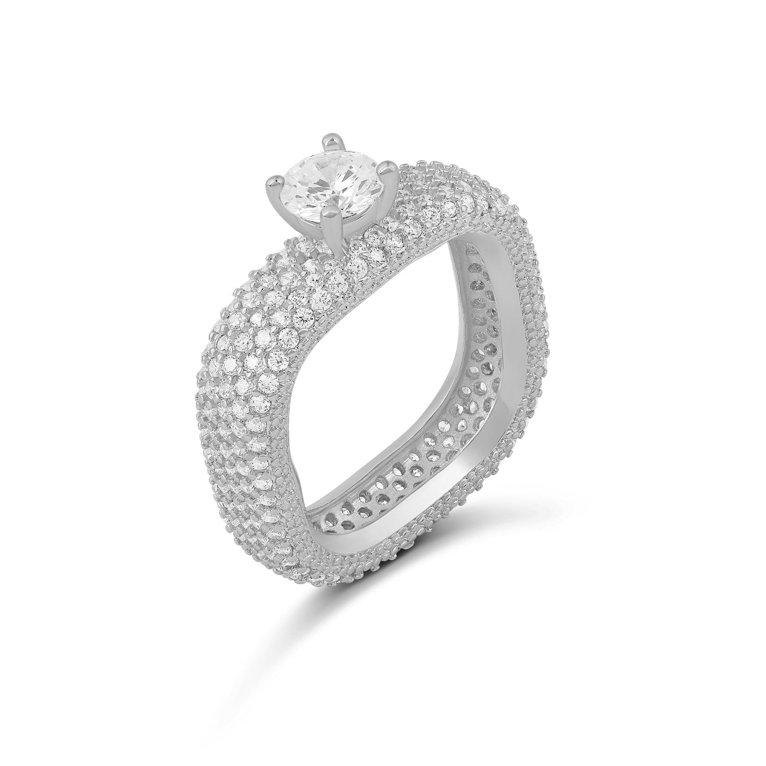 Pave Statement Ring With Center Stone - Silver