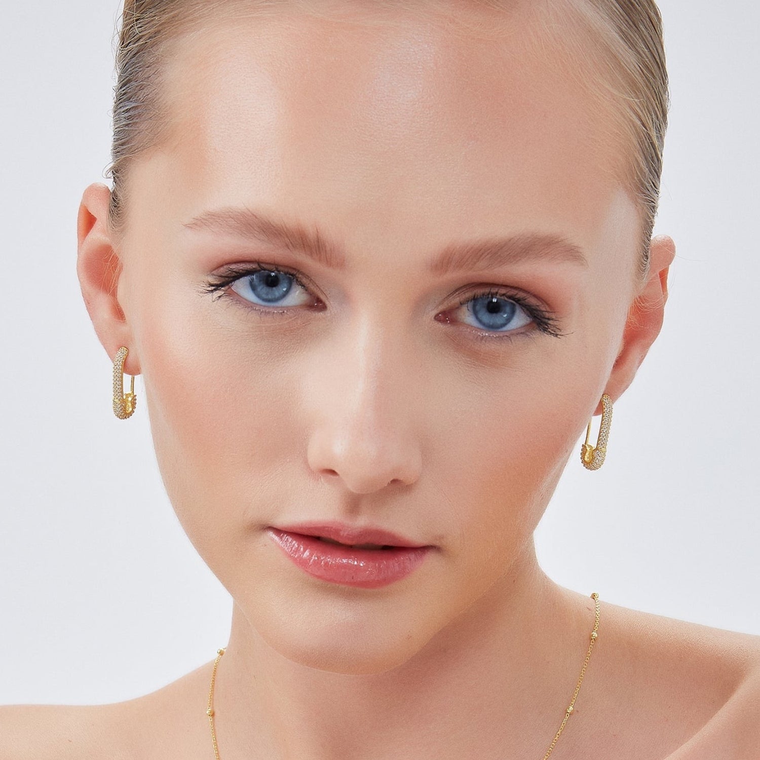 Pave Stud Safety Pin Earring Jewelled Sterling Silver Rose Gold