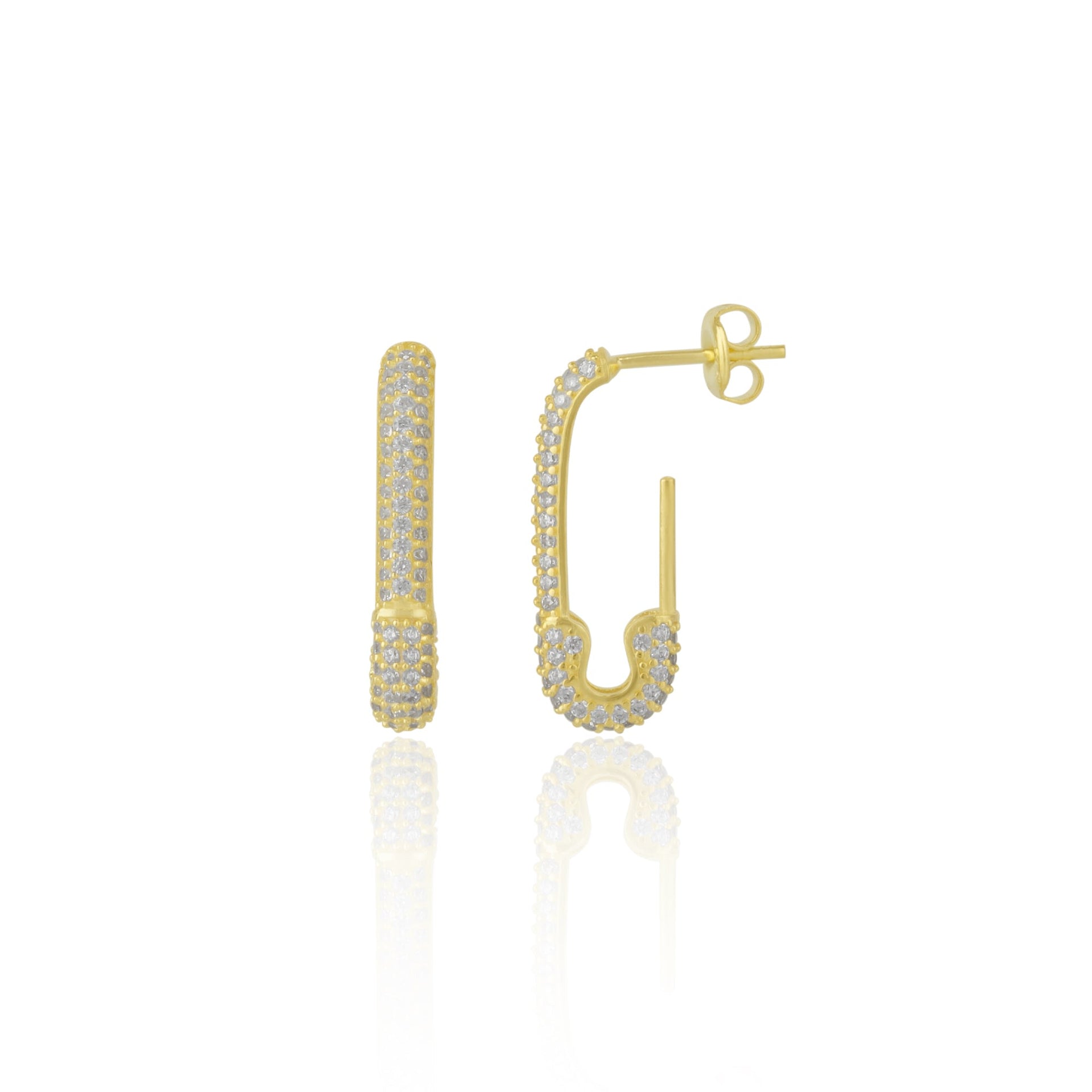 Pave Safety Pin Earrings Sterling Silver - Gold