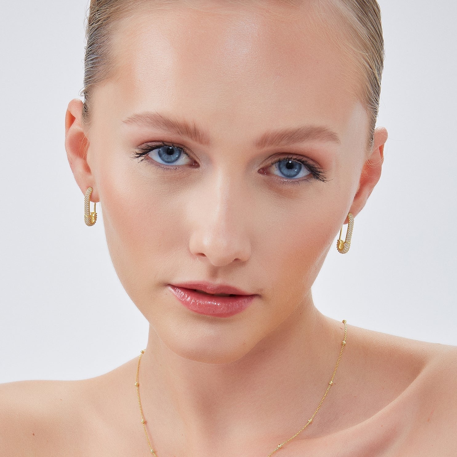 Pave Safety Pin Earrings Sterling Silver - Gold