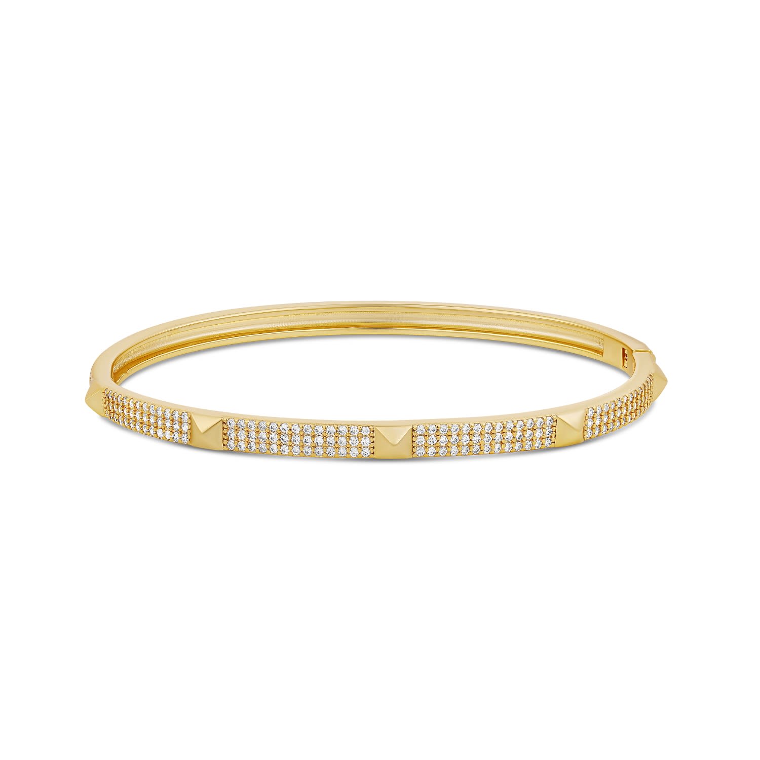 Pave Studded 3 Row Bangle - Gold