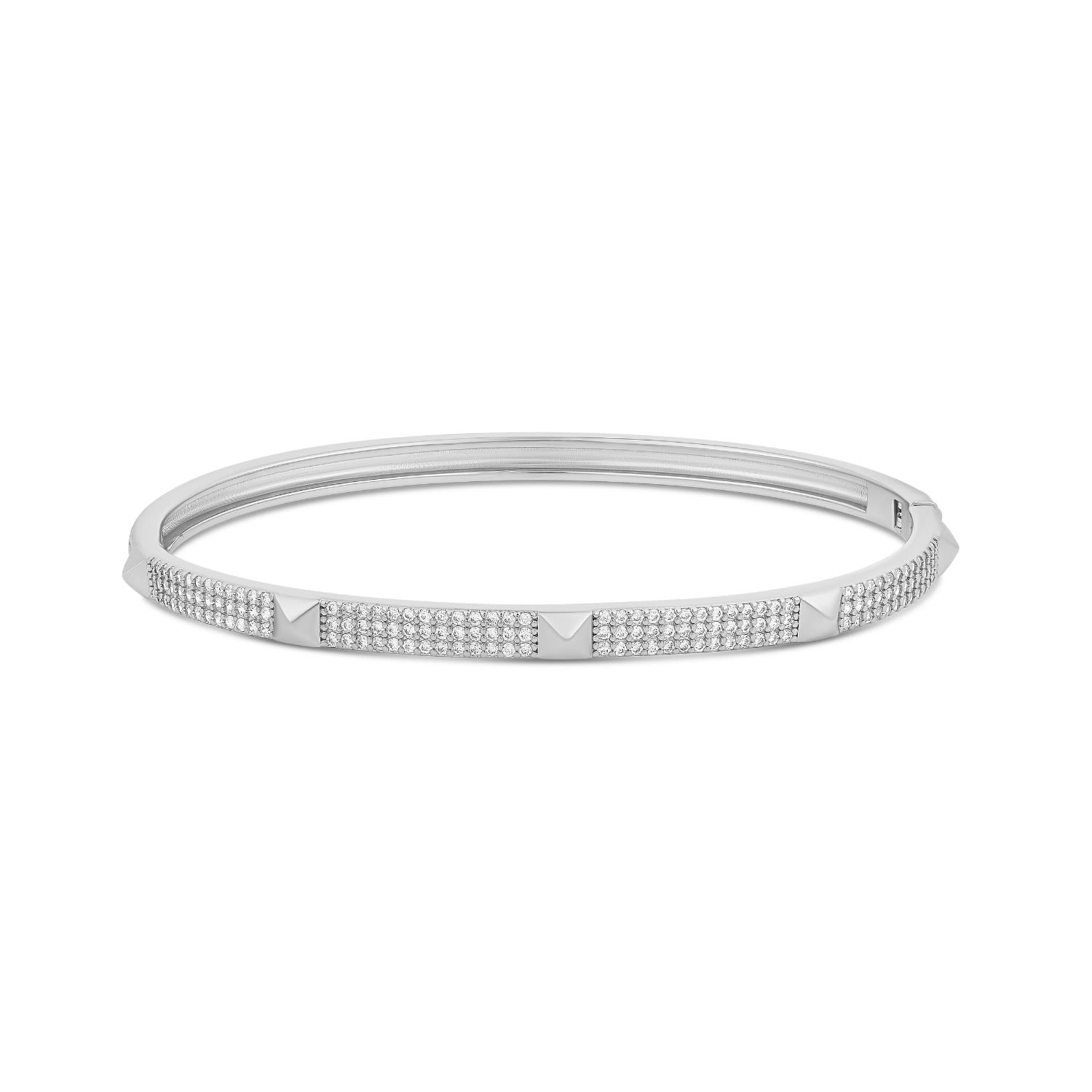 Pave Studded 3 Row Bangle - Silver