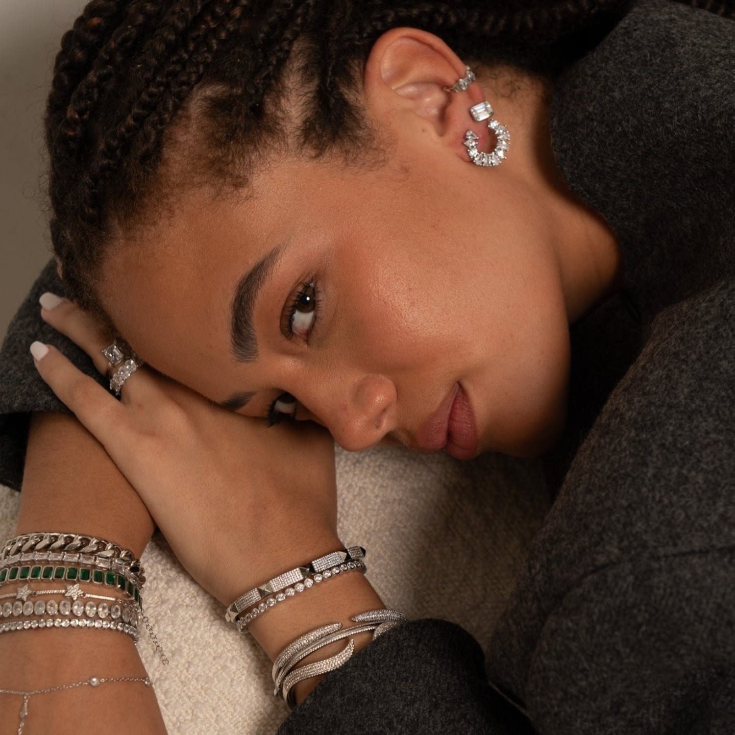 Pave Studded Five Row Bangle - Silver