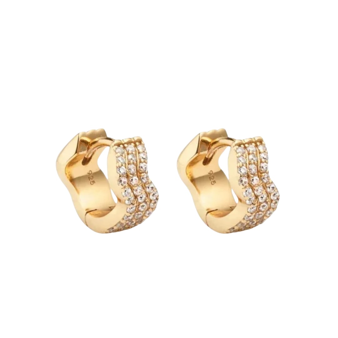 Pave Gold Wave Huggie Mini Earrings