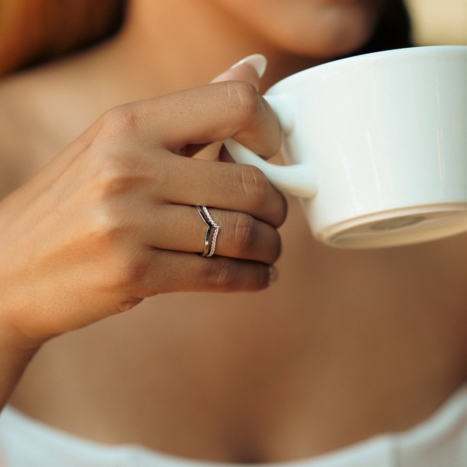 Sterling Silver Wishbone Stacker V Ring Set - Silver