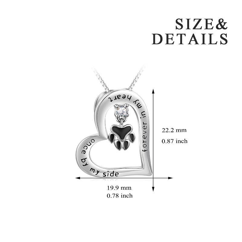 Sterling Silver Cubic Zirconia Paw Heart Engraved Necklace for Women Men