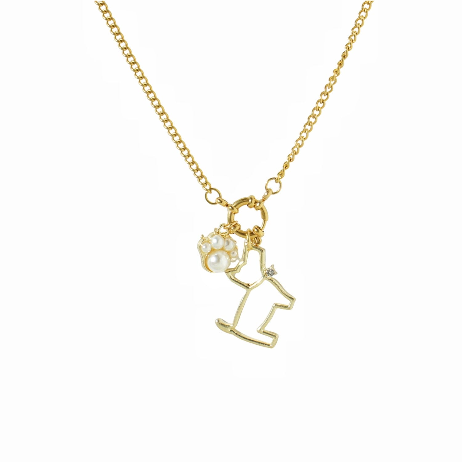 Pawsitive Charm Golden Chain Necklace With Pearl Paw And Golden Terrier Charms