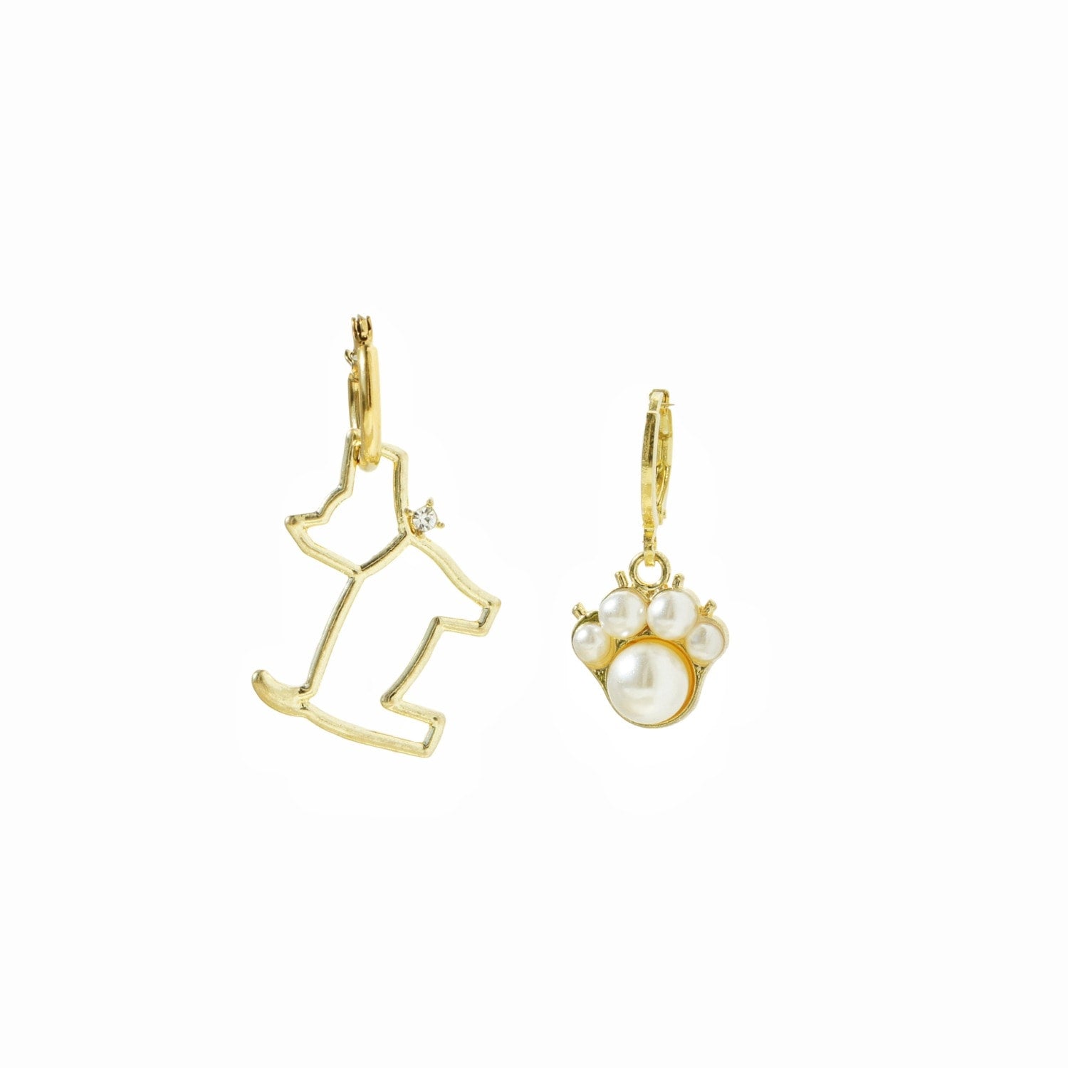 Pawsitive Golden Terrier And Pearl Paw Mixmatch Drop Earrings