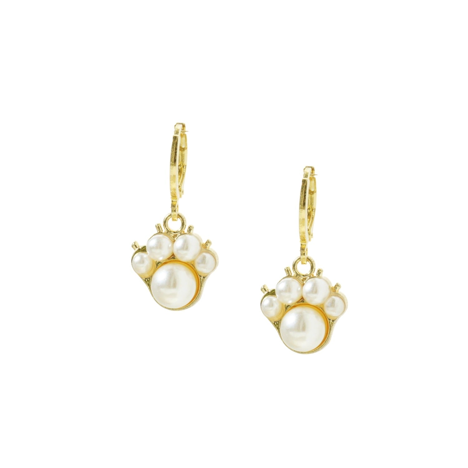 Pawsitive Pearl Paw Drop Earrings With Huggie Hoops