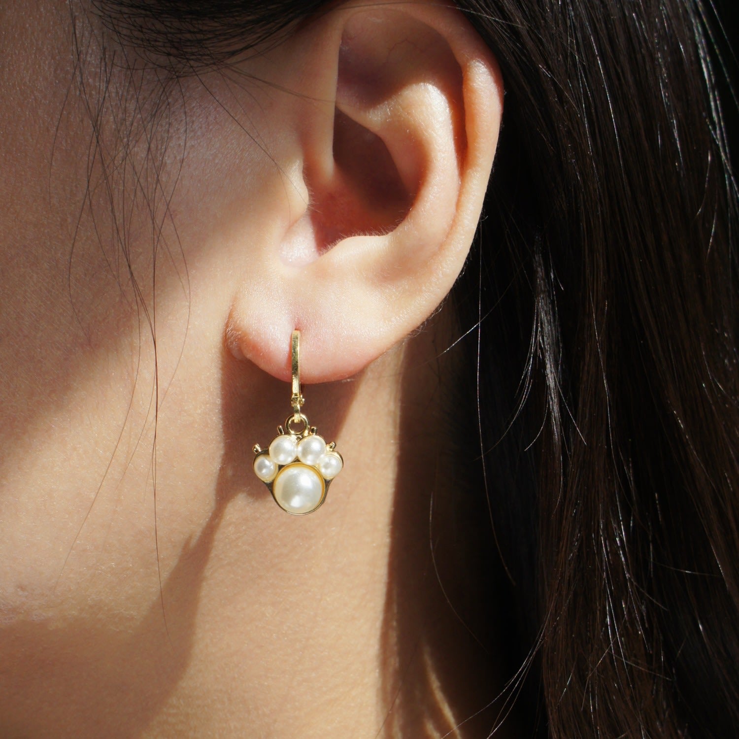 Pawsitive Pearl Paw Drop Earrings With Huggie Hoops