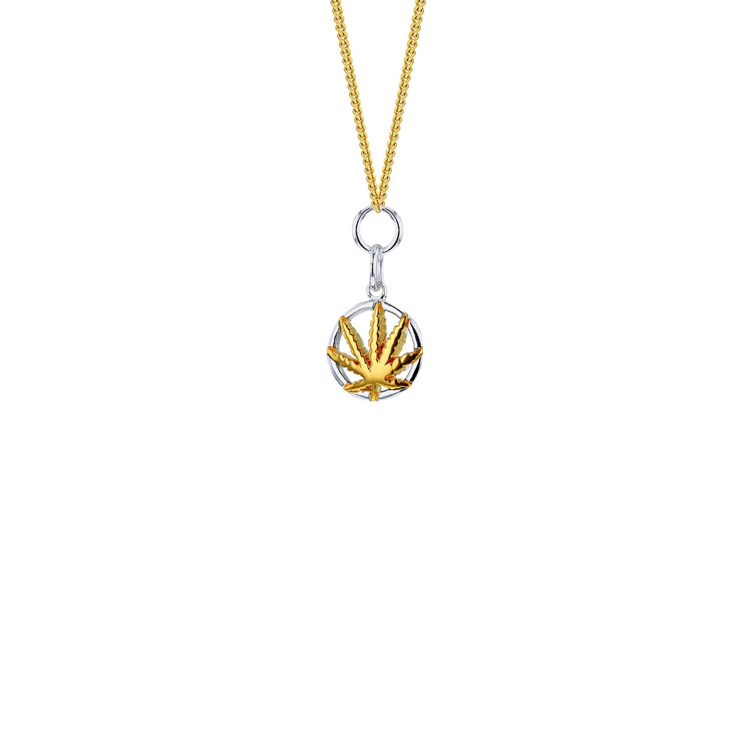 Mini Happy Leaf Pendant 2Tone Gold/Silver On Gold Chain