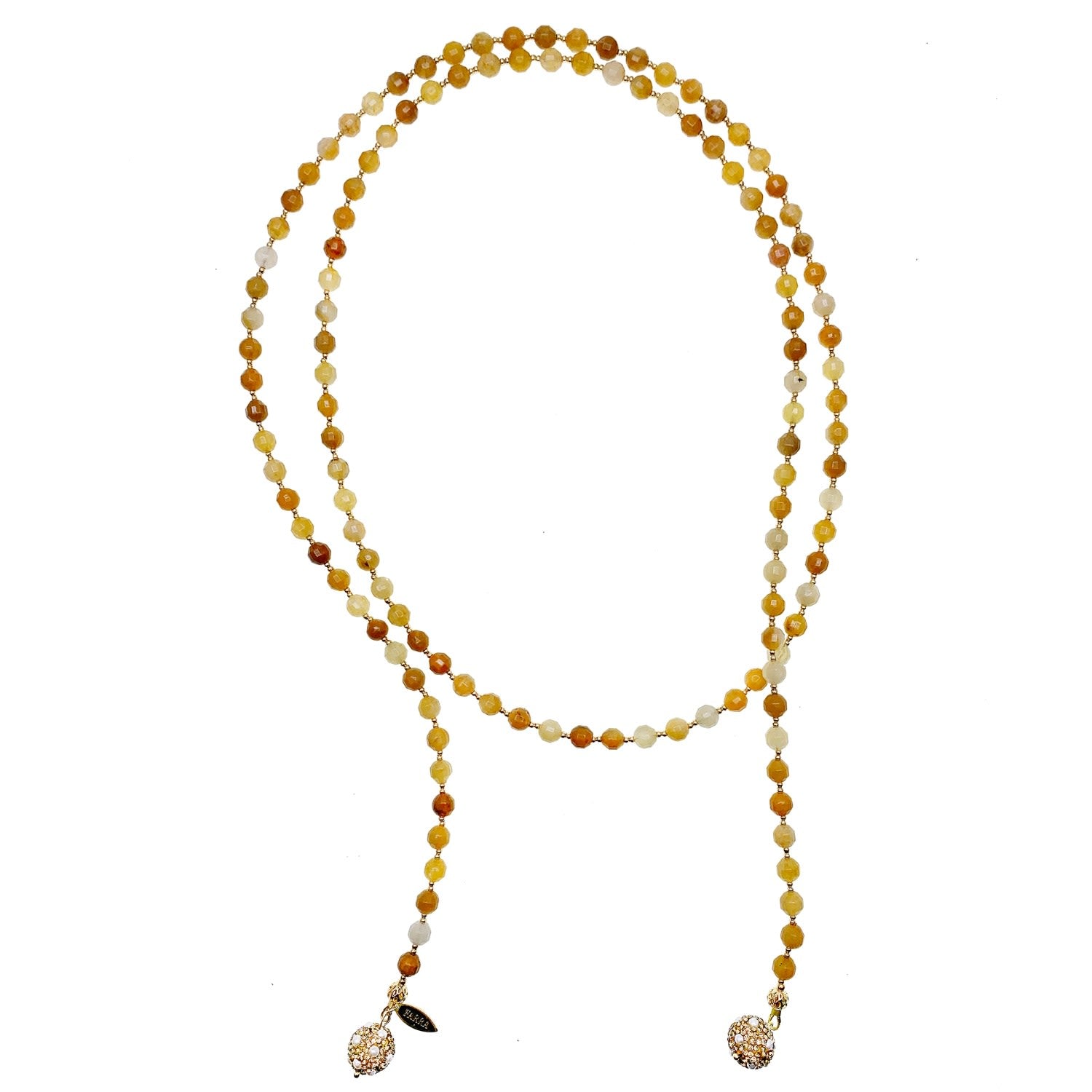 Yellow Jade With Rhinestones Open Ended Necklace