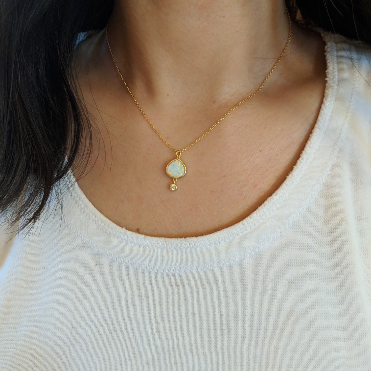 Best Friend White Opal Pear Necklace With Crystal Drop