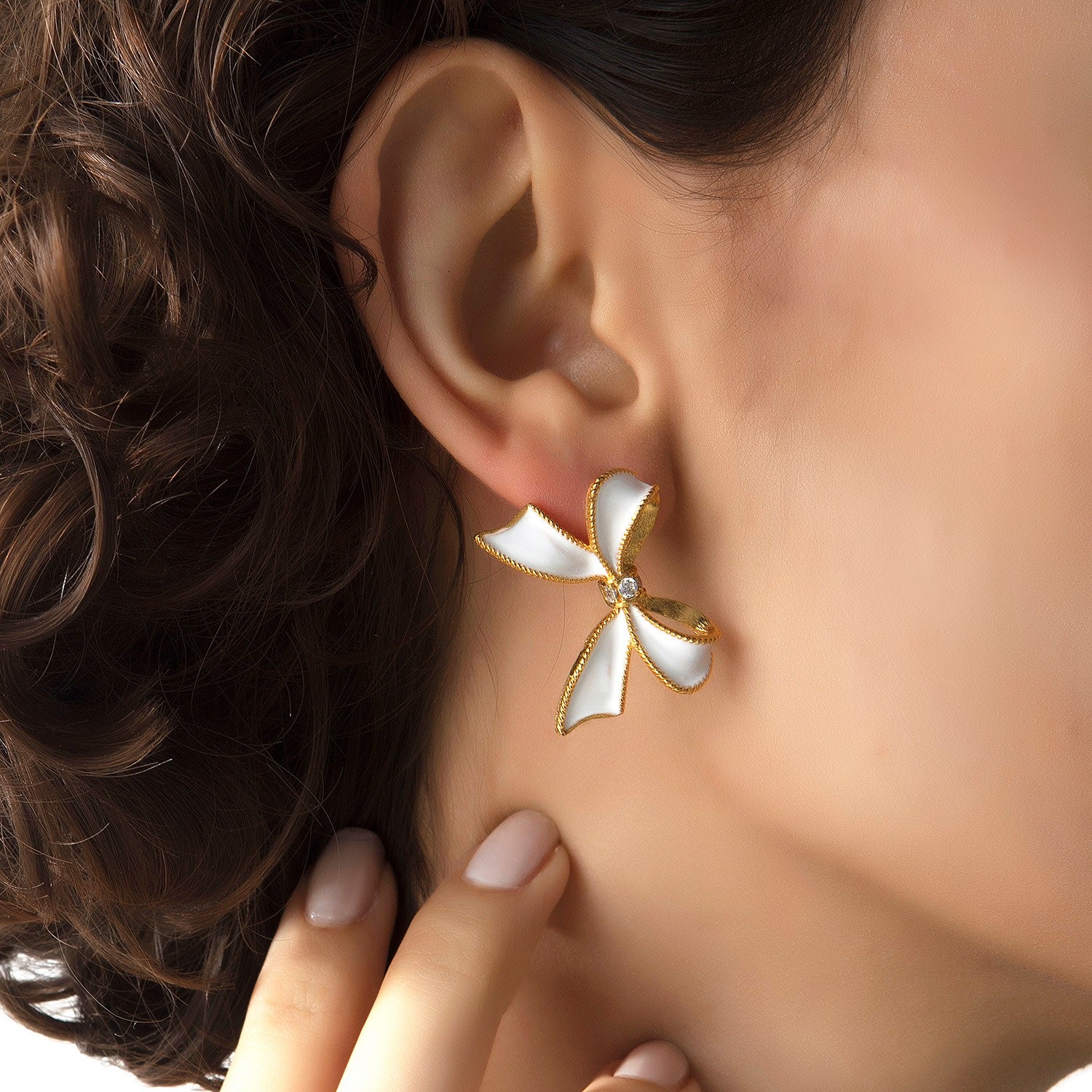 White Bow Earrings