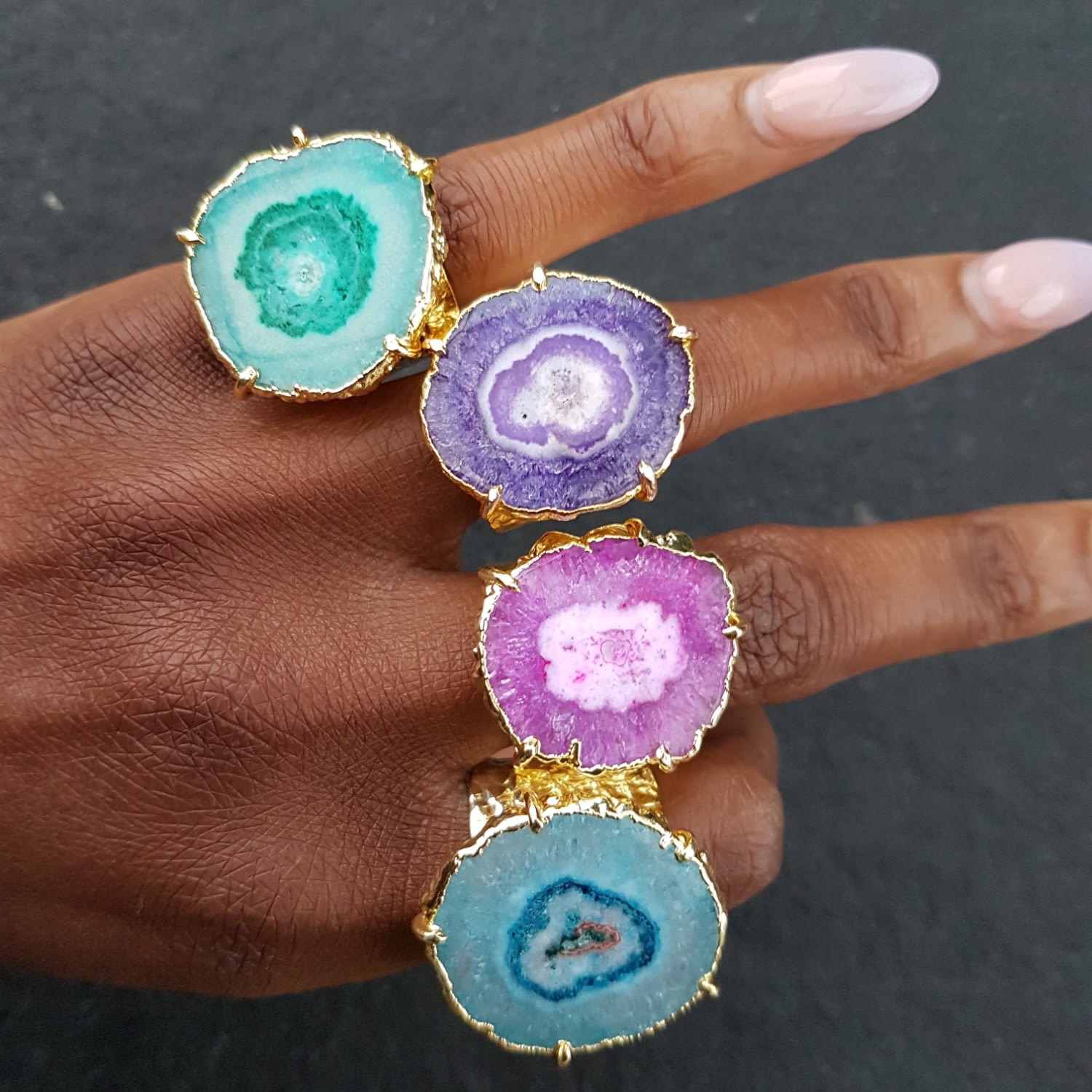 Green Gemstone 'Solar Power' Gold Adjustable Statement Ring