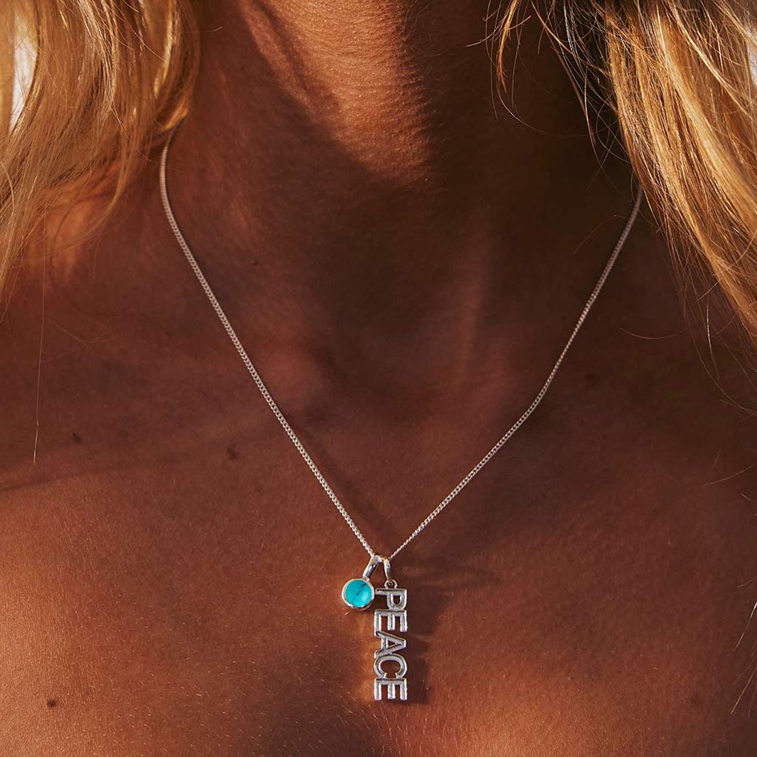 Peace Rocks Silver Necklace With Turquoise Birthstone Charm