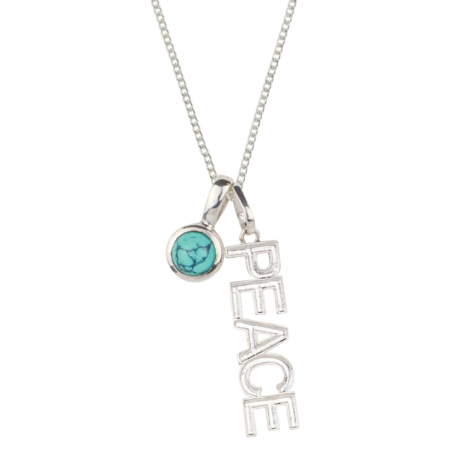 Peace Rocks Silver Necklace With Turquoise Birthstone Charm