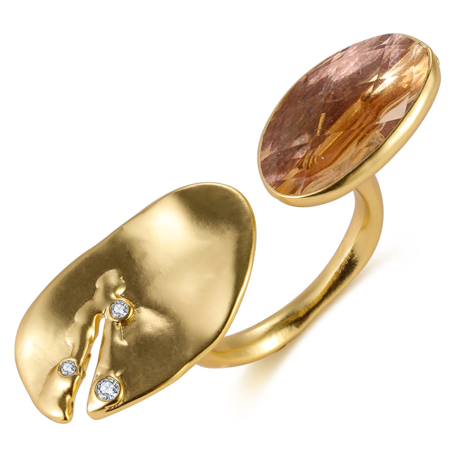 Floating Stone Peach Glass Huggie Ring