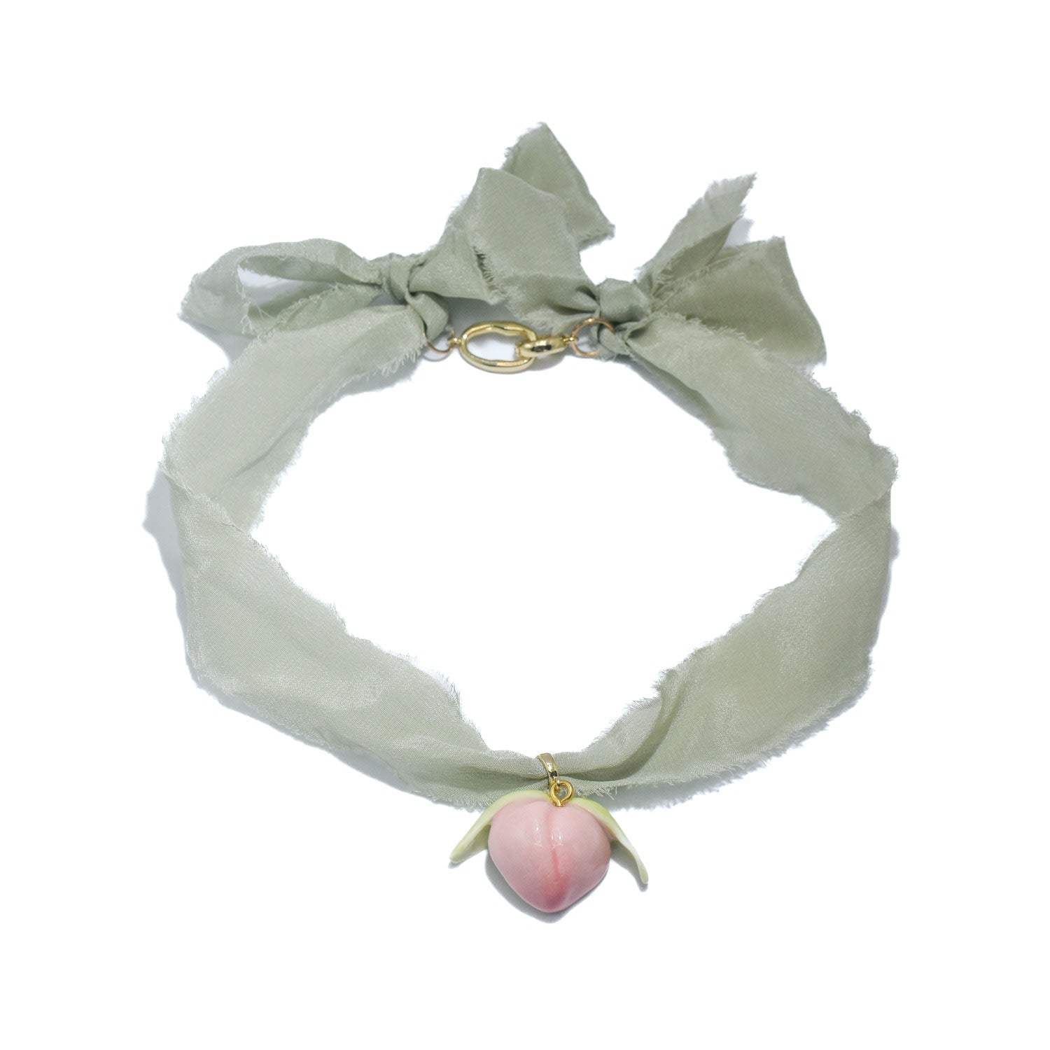 Peach It Double Sided Light Green Silk Necklace
