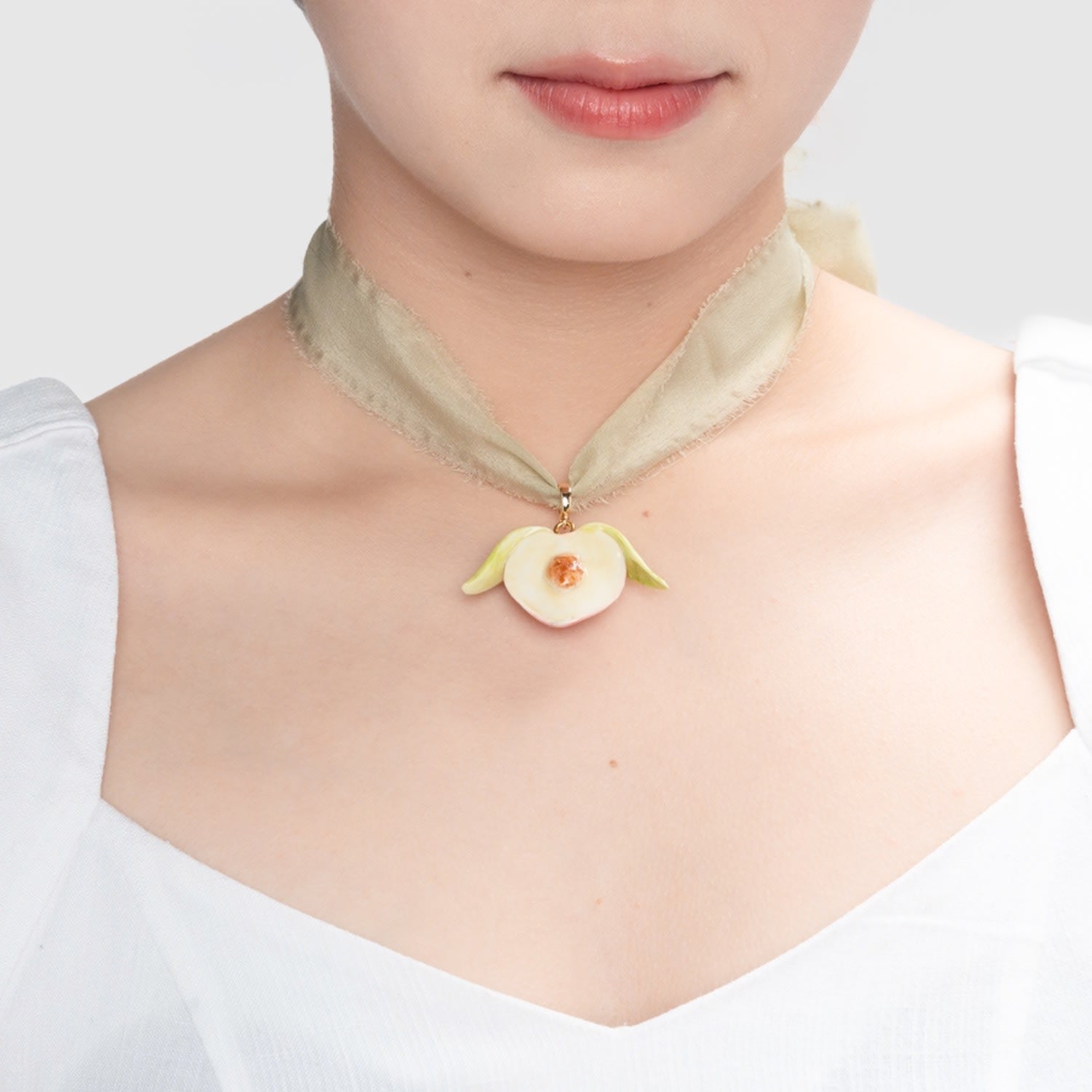 Peach It Double Sided Light Green Silk Necklace