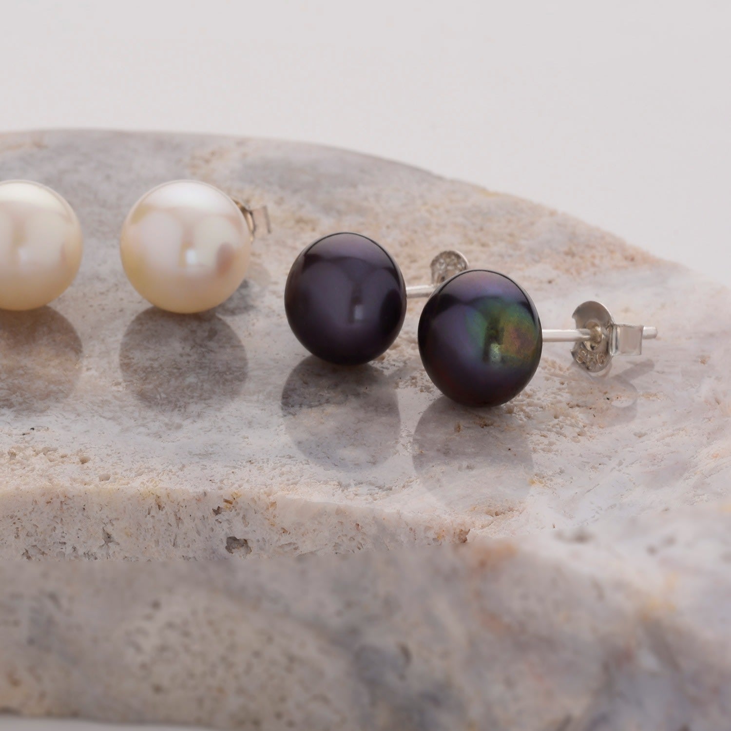 Peacock Large Pearl Button Stud Earrings