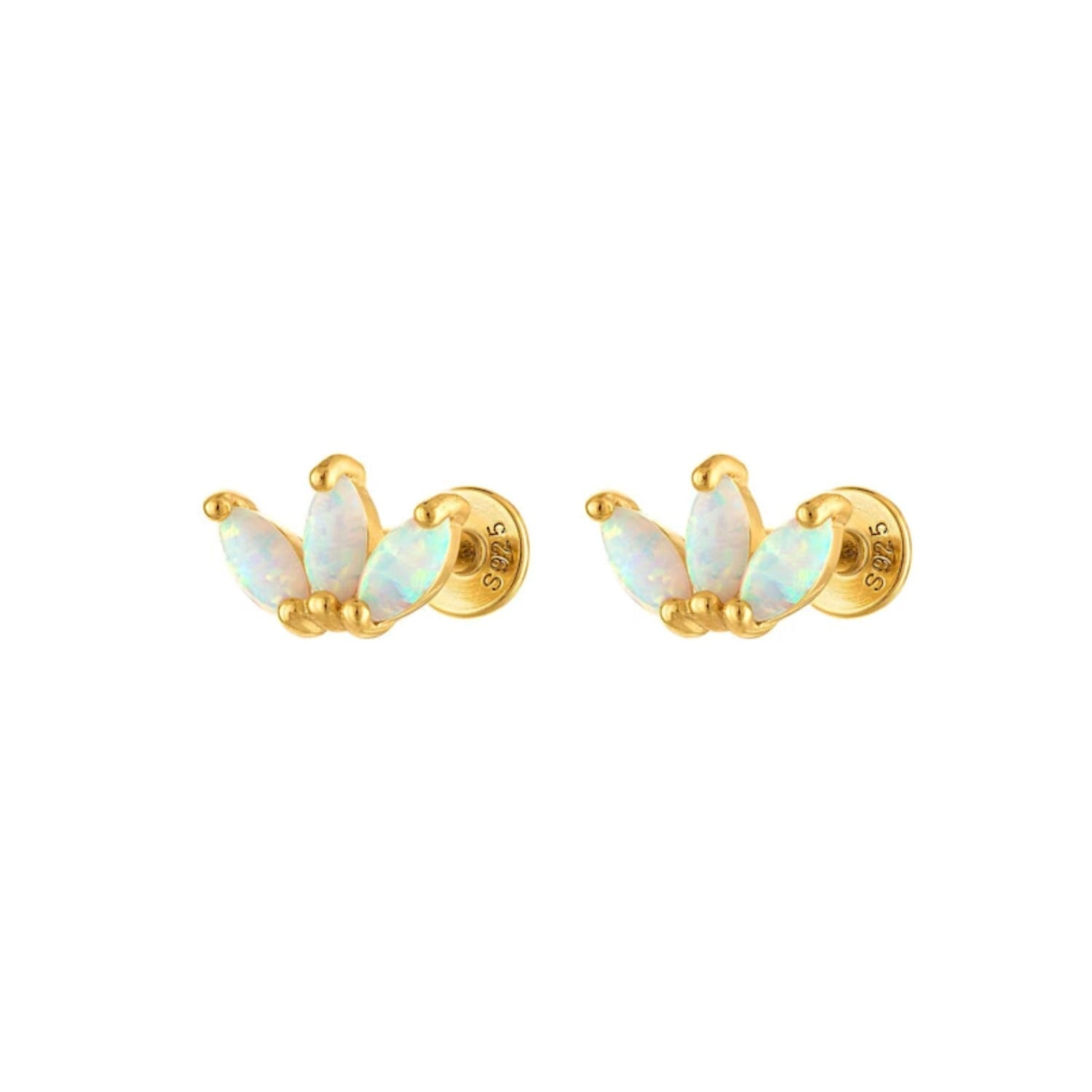 Peacock Opal Flat Back Gold Earring Stud