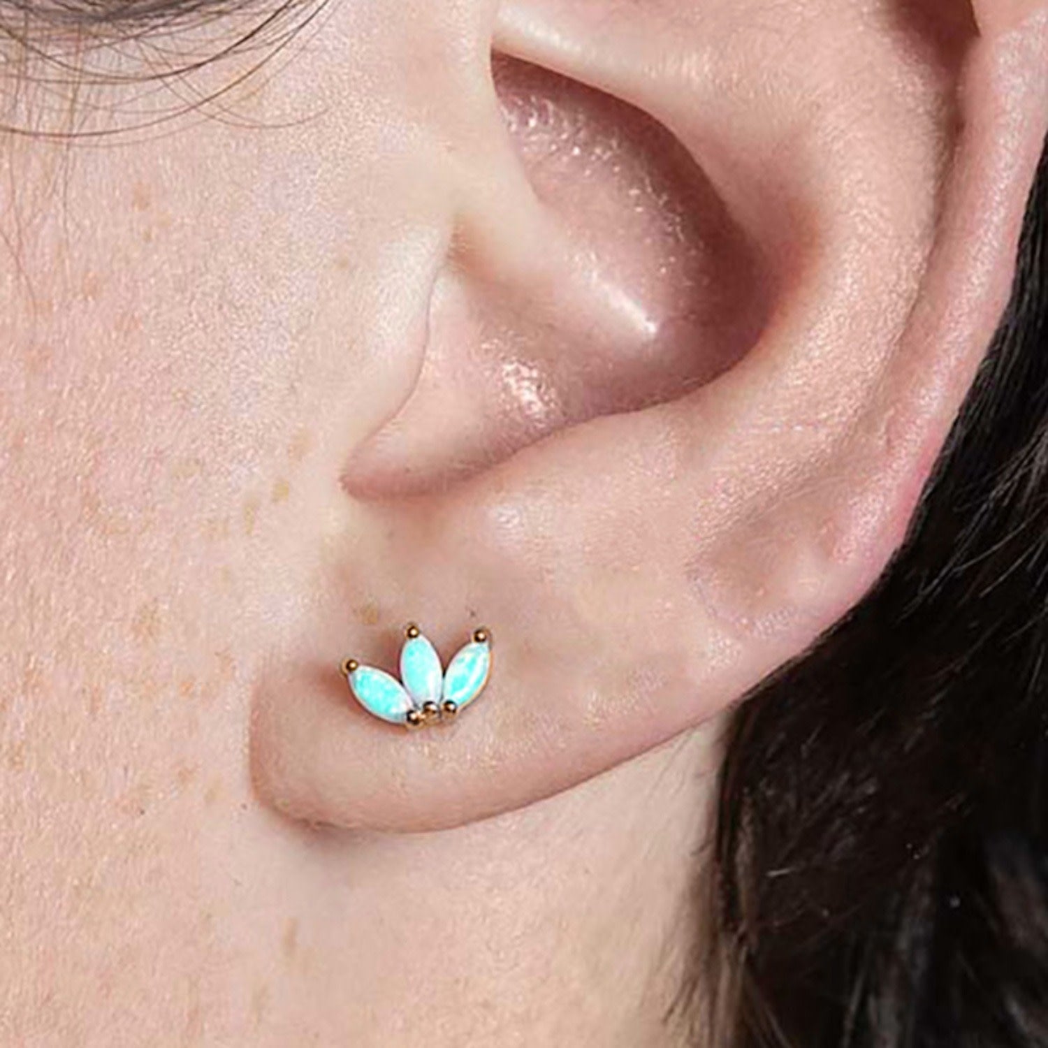 Peacock Opal Flat Back Gold Earring Stud
