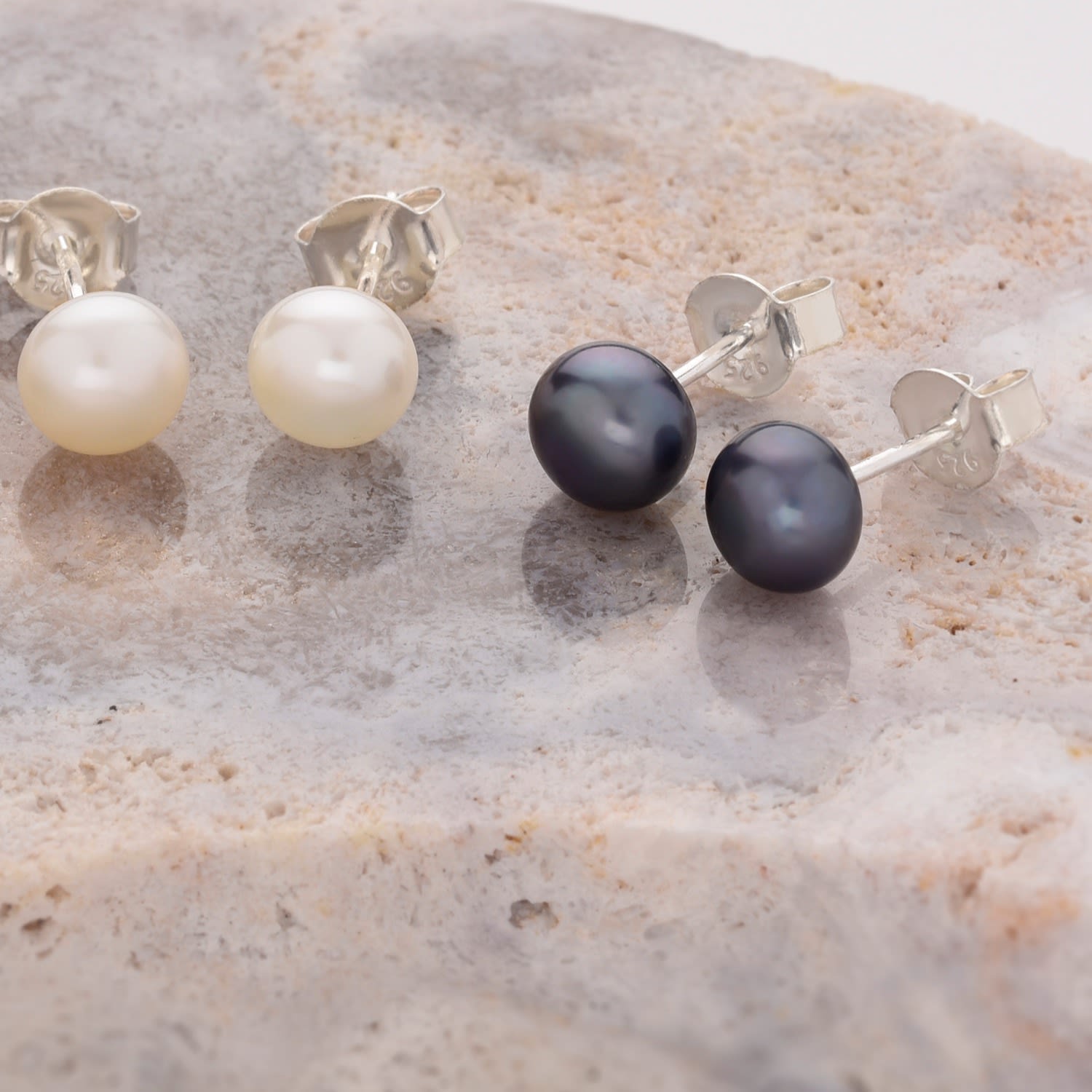 Peacock Pearl Button Stud Earrings Sterling Silver
