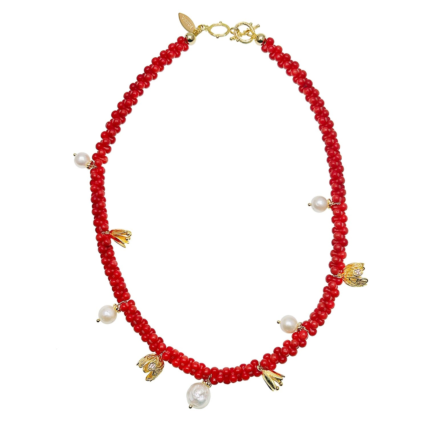 Peanut Shaped Red Coral Statement Necklace