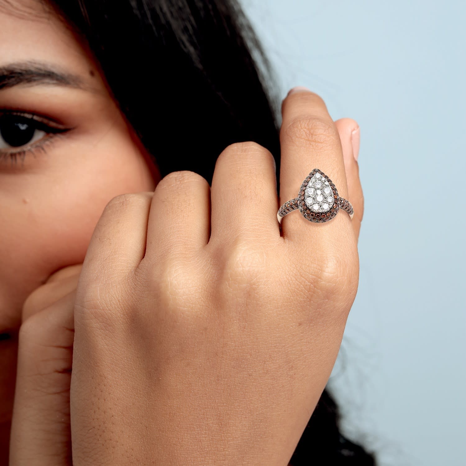 Pear Cut Colored Diamond Cocktail Ring In 14K Yellow Gold