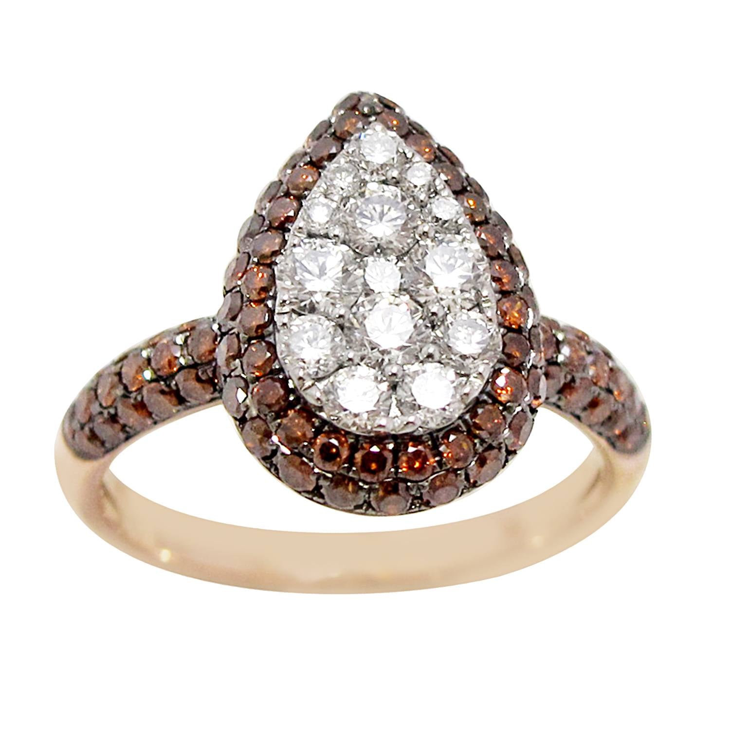 Pear Cut Colored Diamond Cocktail Ring In 14K Yellow Gold