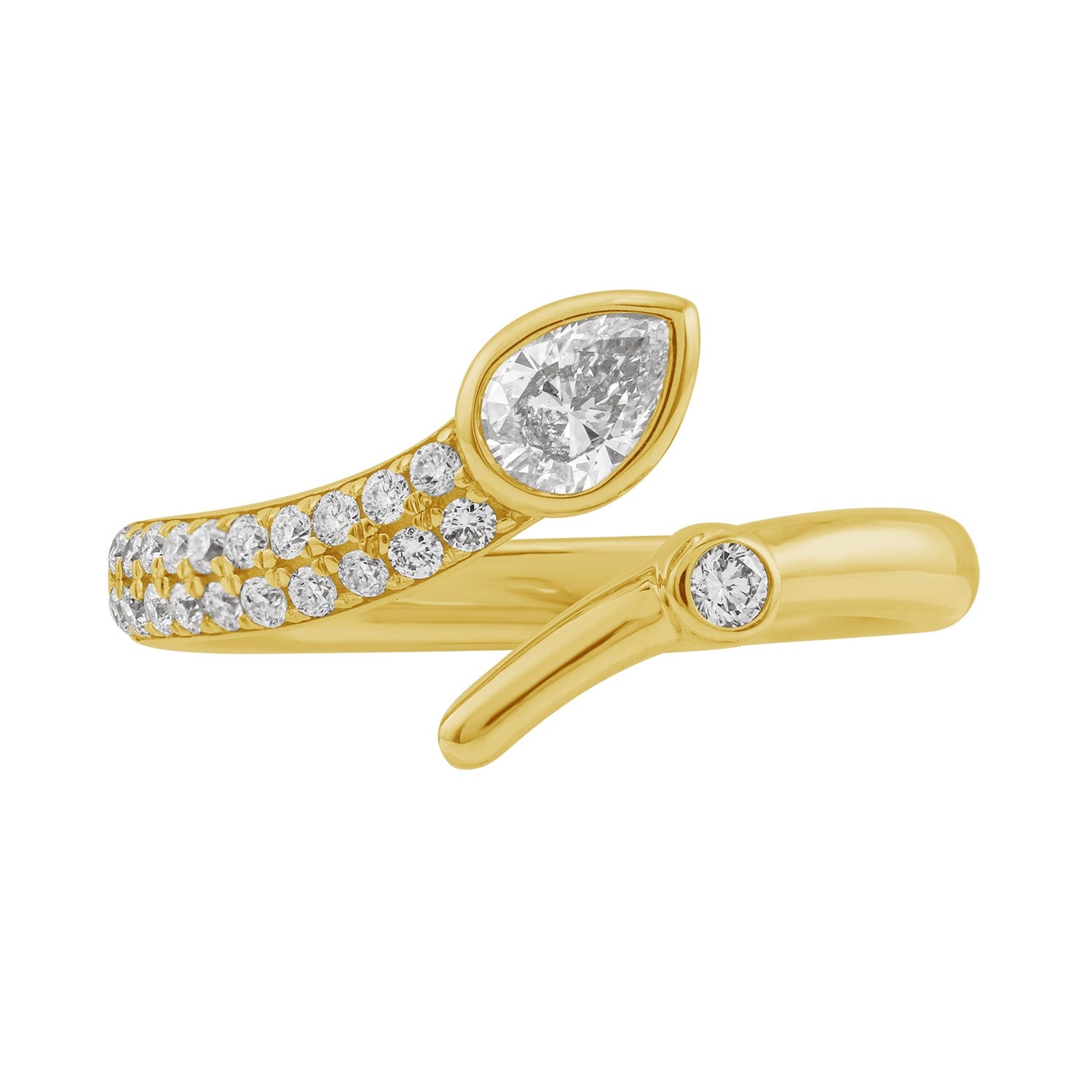 14K Gold Pear-Cut & Pavé Diamond Open Wrap Ring