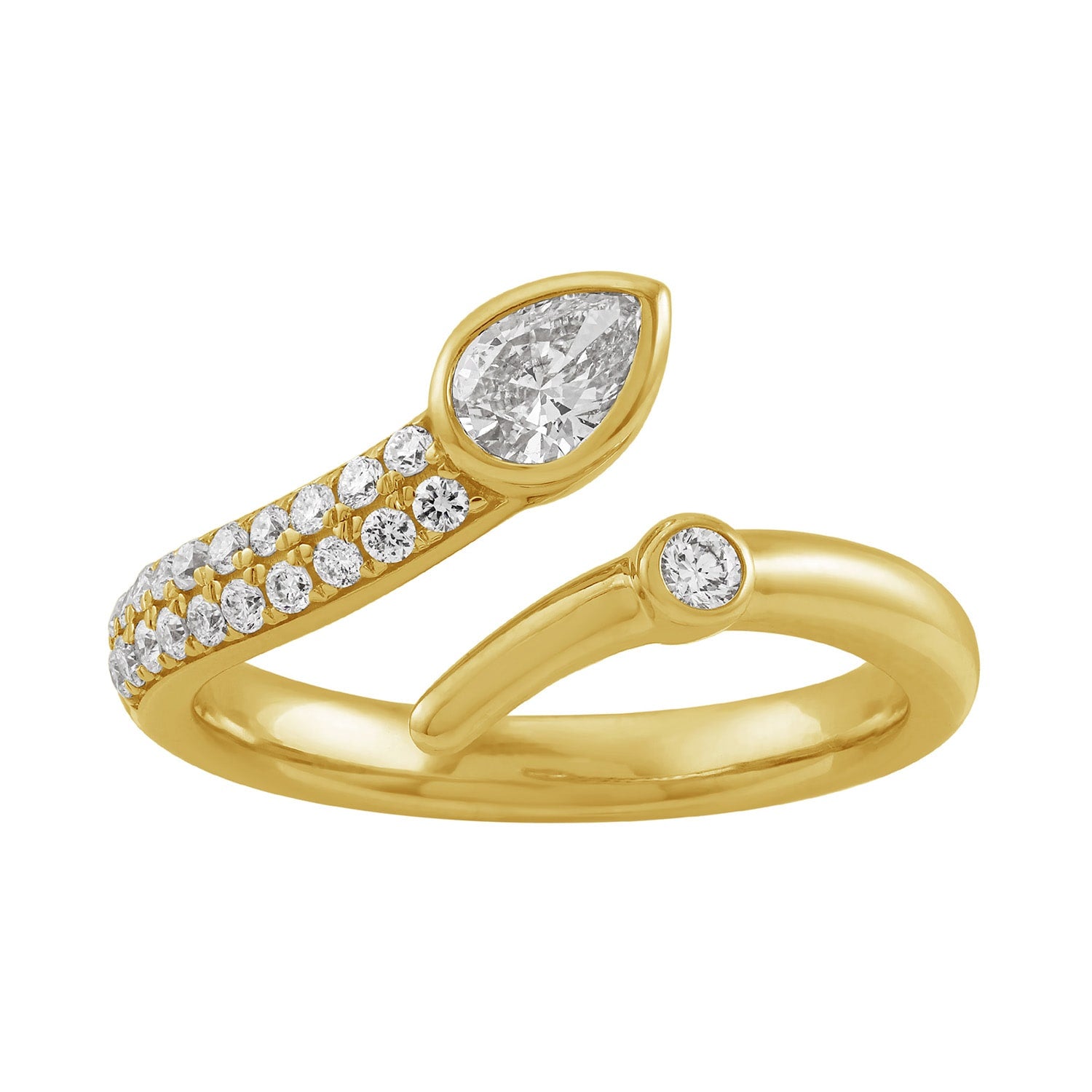14K Gold Pear-Cut & Pavé Diamond Open Wrap Ring