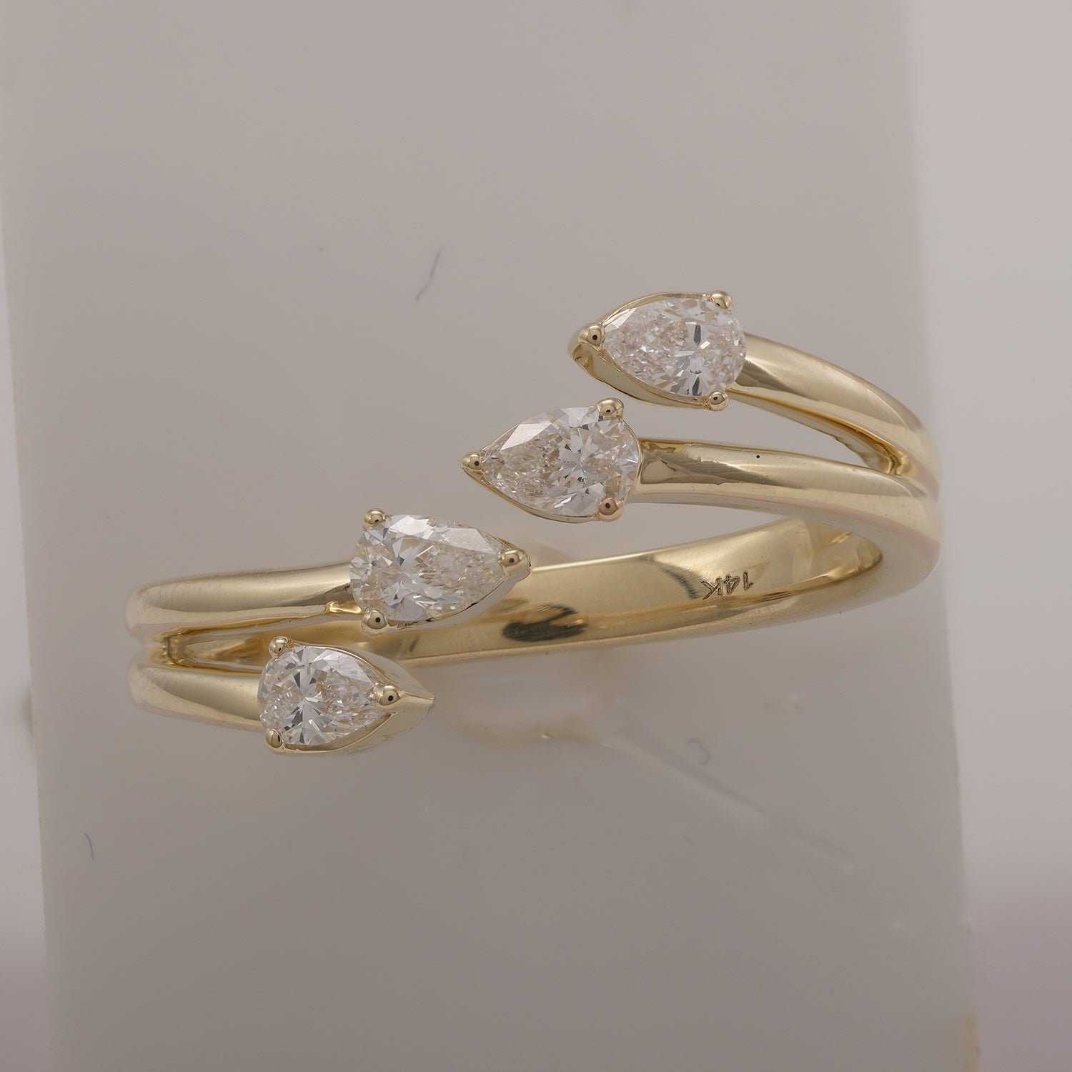 Pear Cut Diamond Four Stone Bypass Ring In 14Kt Yellow Gold