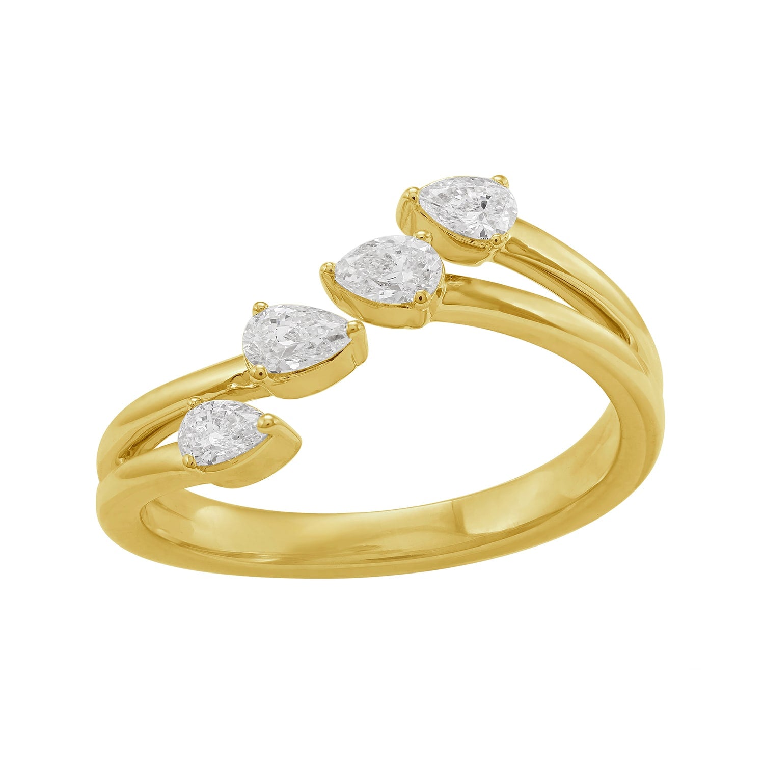 Pear Cut Diamond Four Stone Bypass Ring In 14Kt Yellow Gold