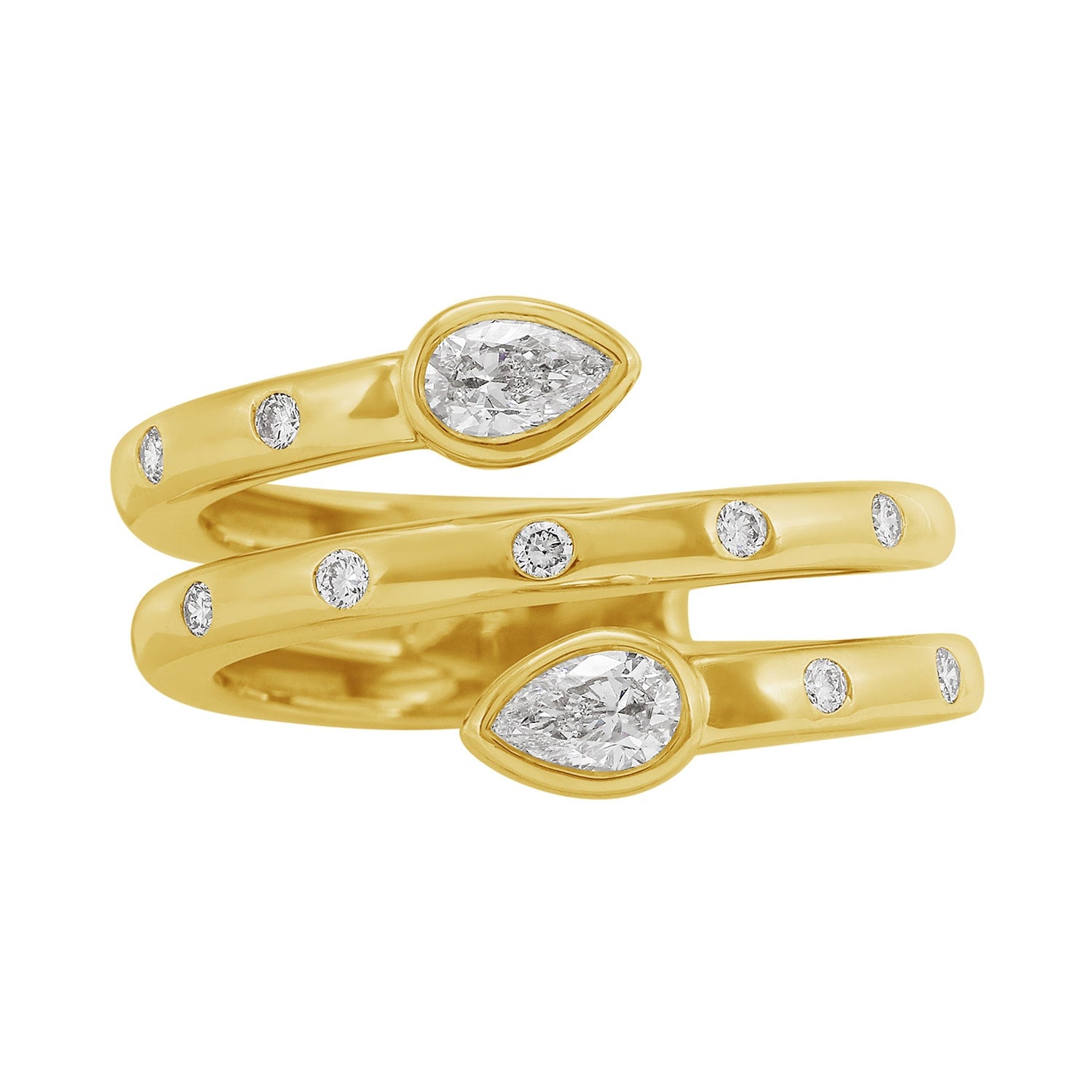 14K Gold Double Band Pear-Cut & Pavé Diamond Wrap Ring