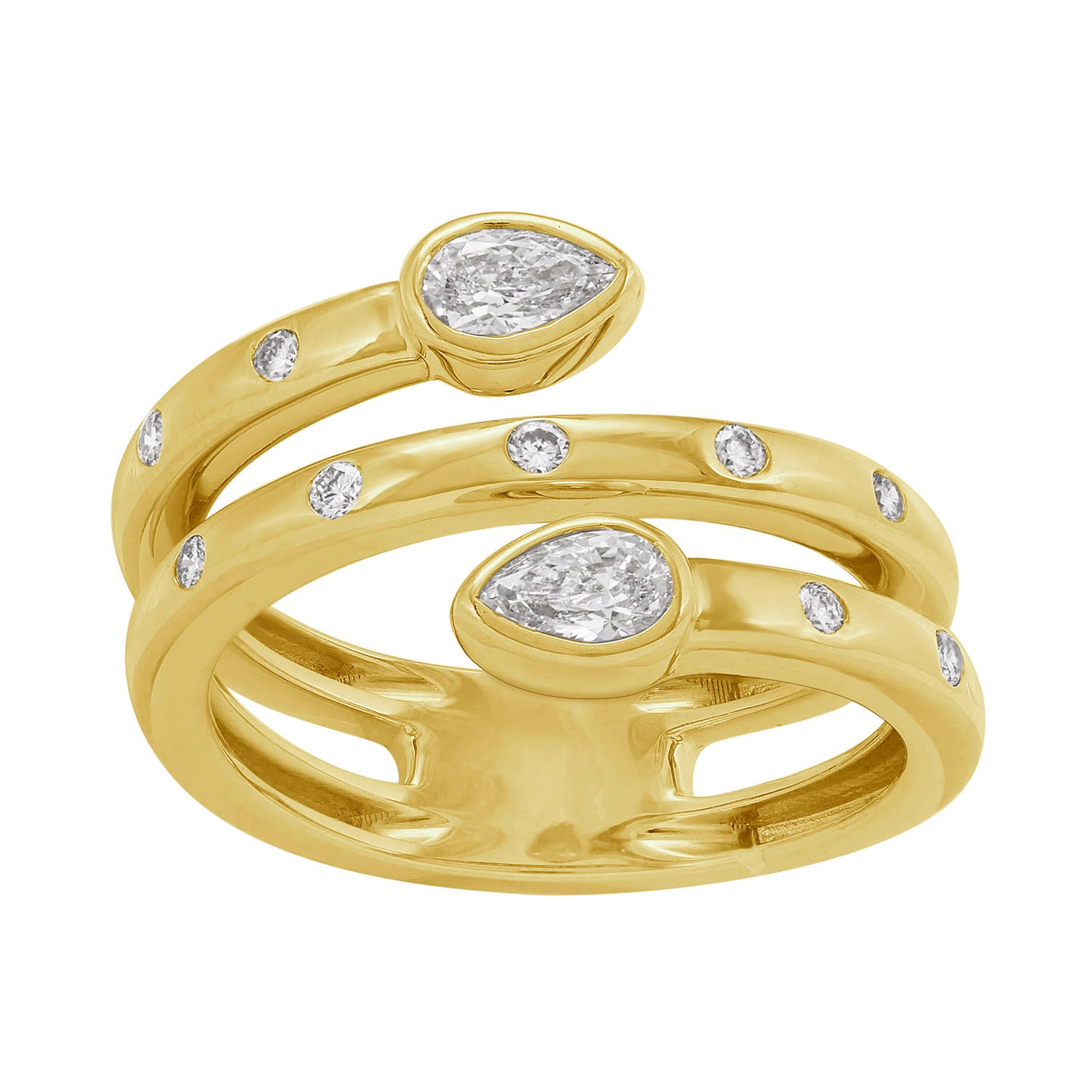 14K Gold Double Band Pear-Cut & Pavé Diamond Wrap Ring