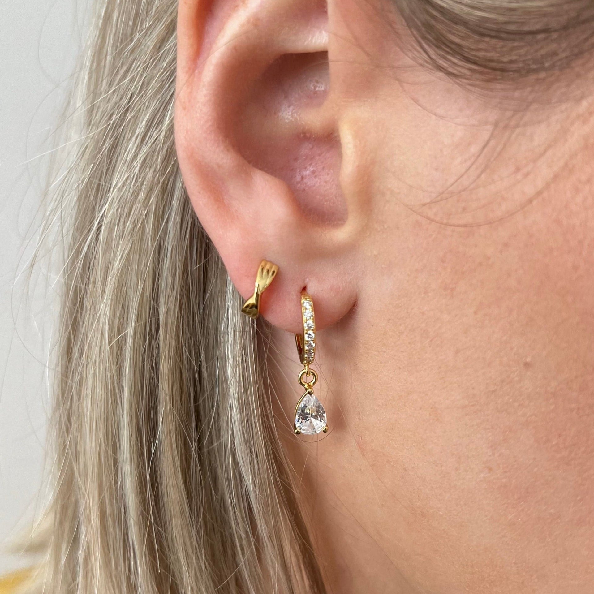 Pear Cut Drop Huggie Hoop Gold Vermeil Earrings