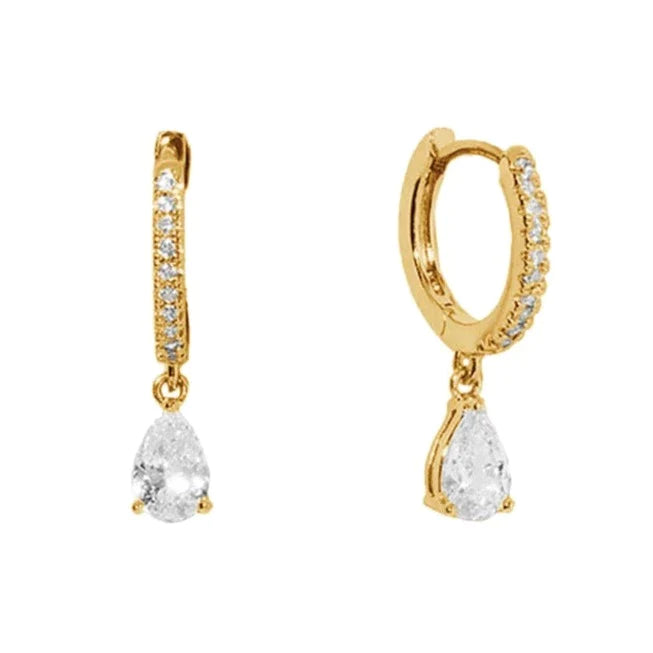 Pear Cut Drop Huggie Hoop Gold Vermeil Earrings