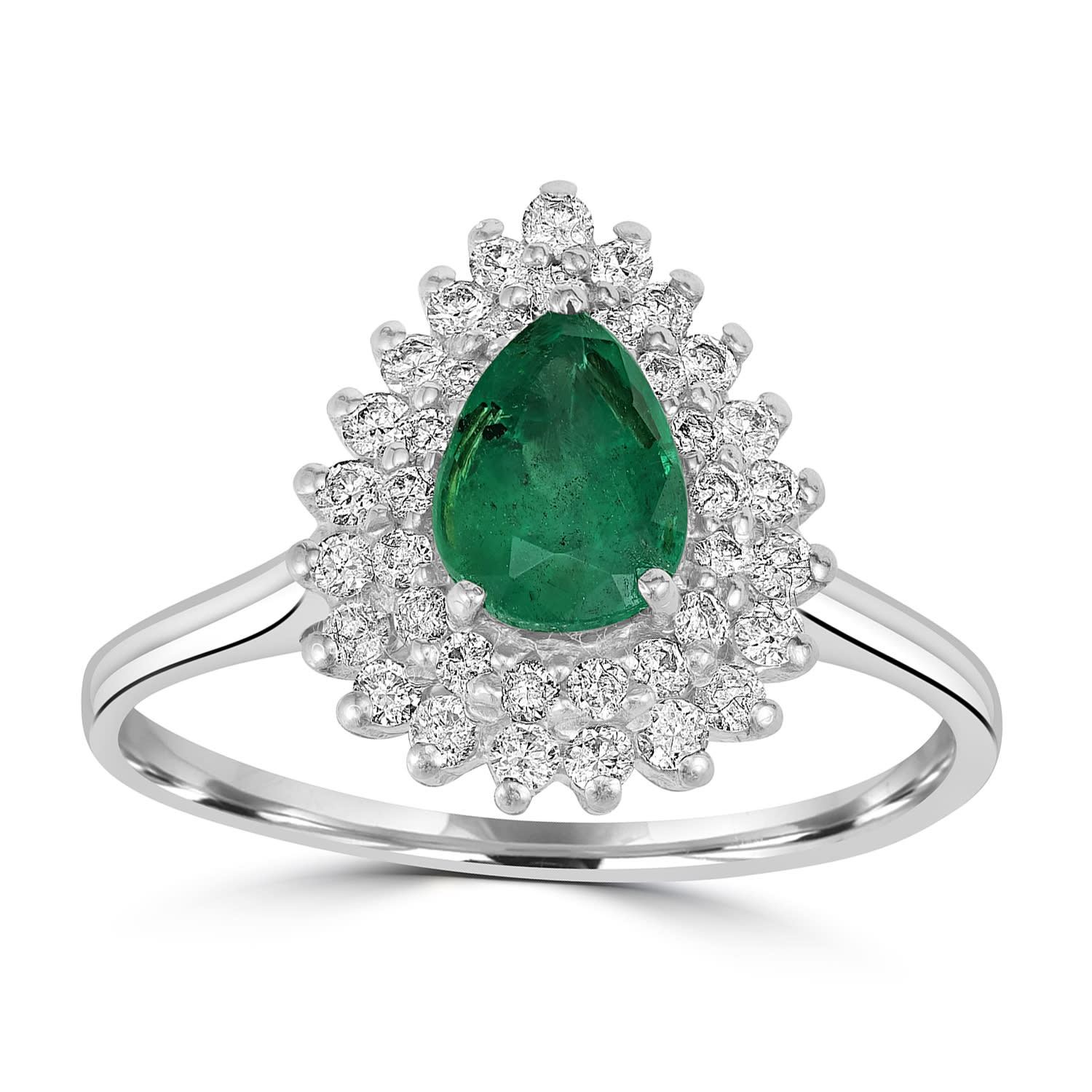 Pear Cut Emerald & Diamond Cocktail Ring In White Gold