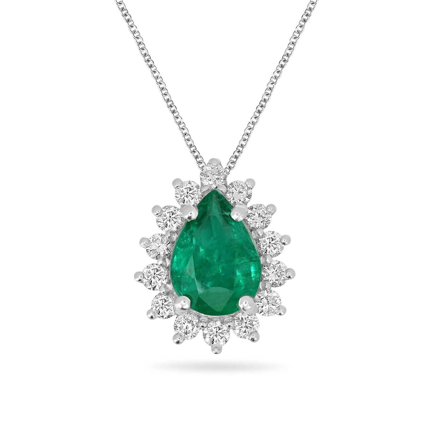 Pear Cut Emerald & Diamond Pear Pendant In White Gold