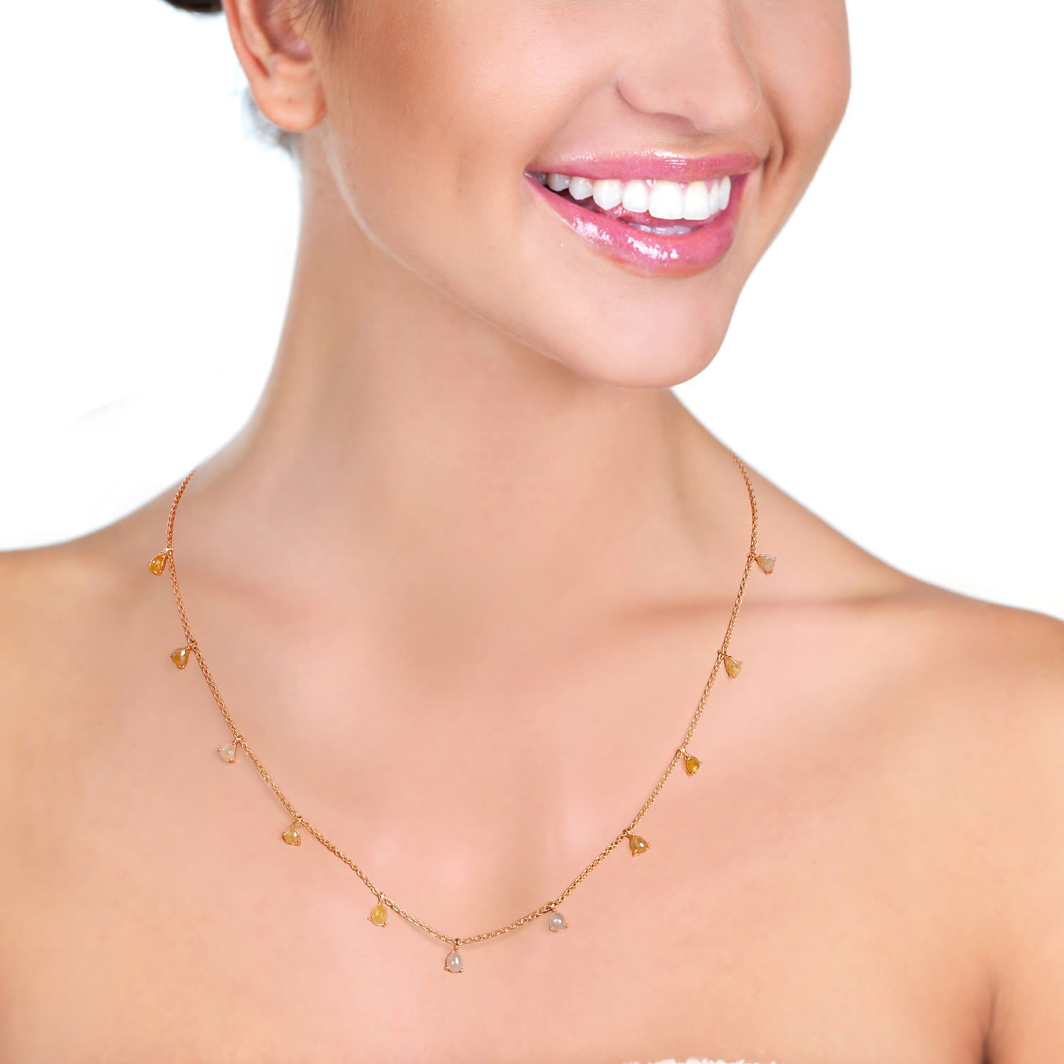 Natural Ice Diamond Station Necklace – Minimalist Gold Jewelry
