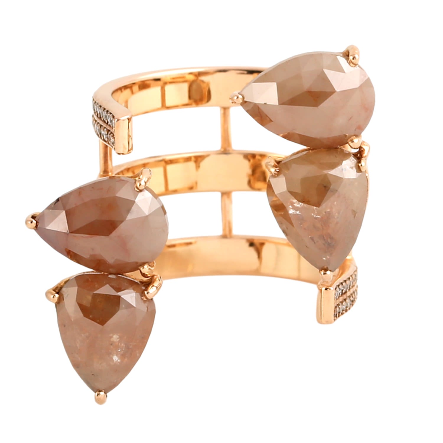 Natural Ice Diamond Between The Finger Ring In Rose Gold