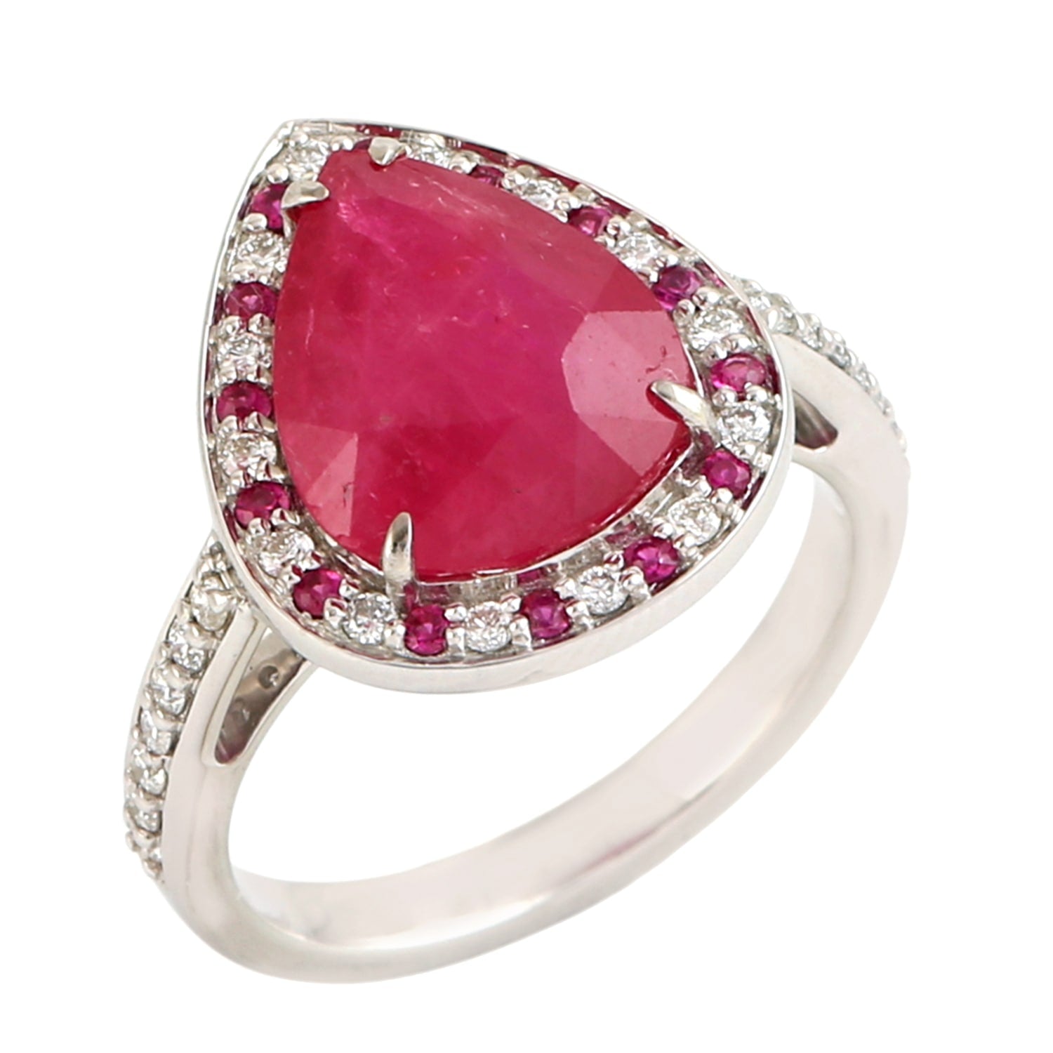 Natural Pear Cut Ruby & Diamond Cocktail Ring In White Gold